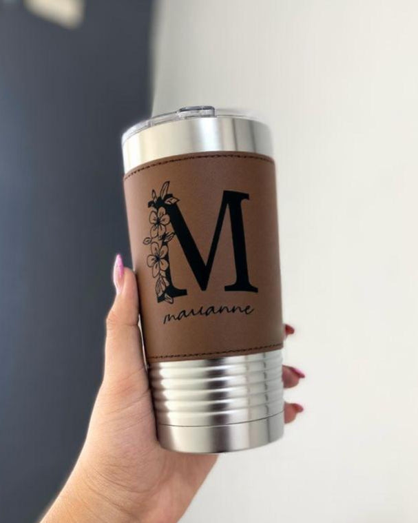 Personalized Flower Girl 20oz Leather Tumbler With Name, Custom Name Leather Tumbler