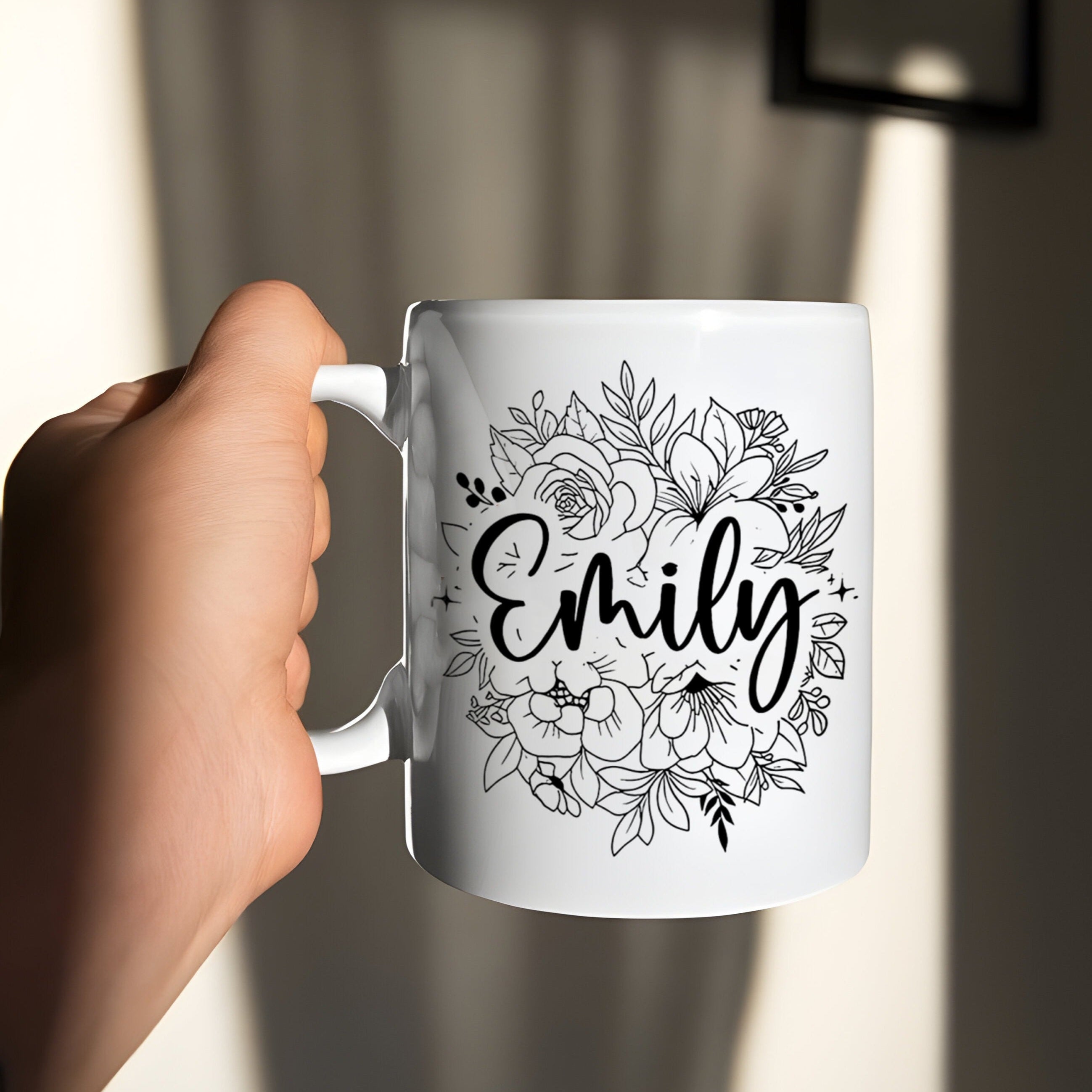 Personalized Flowers With Name Mug, Birth Flowers Mug, Custom Birth Month Flowers Mug, Birthday Gift