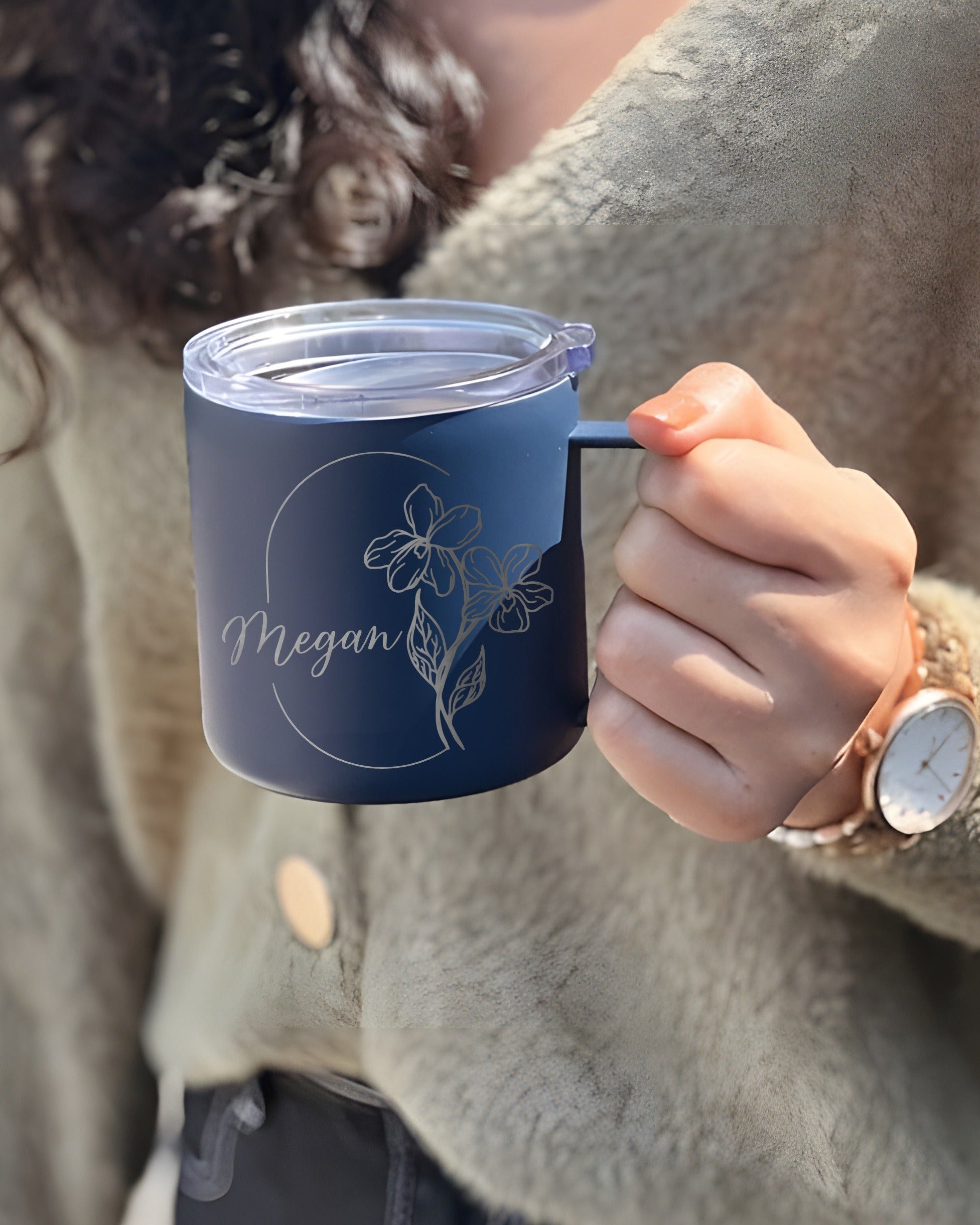 Personalized Engraved 12oz Birth Flowers With Name Coffee Mug, Bridesmaid Gift, Custom Name Travel Cup, Birthday Gift, Gift For Her Mother