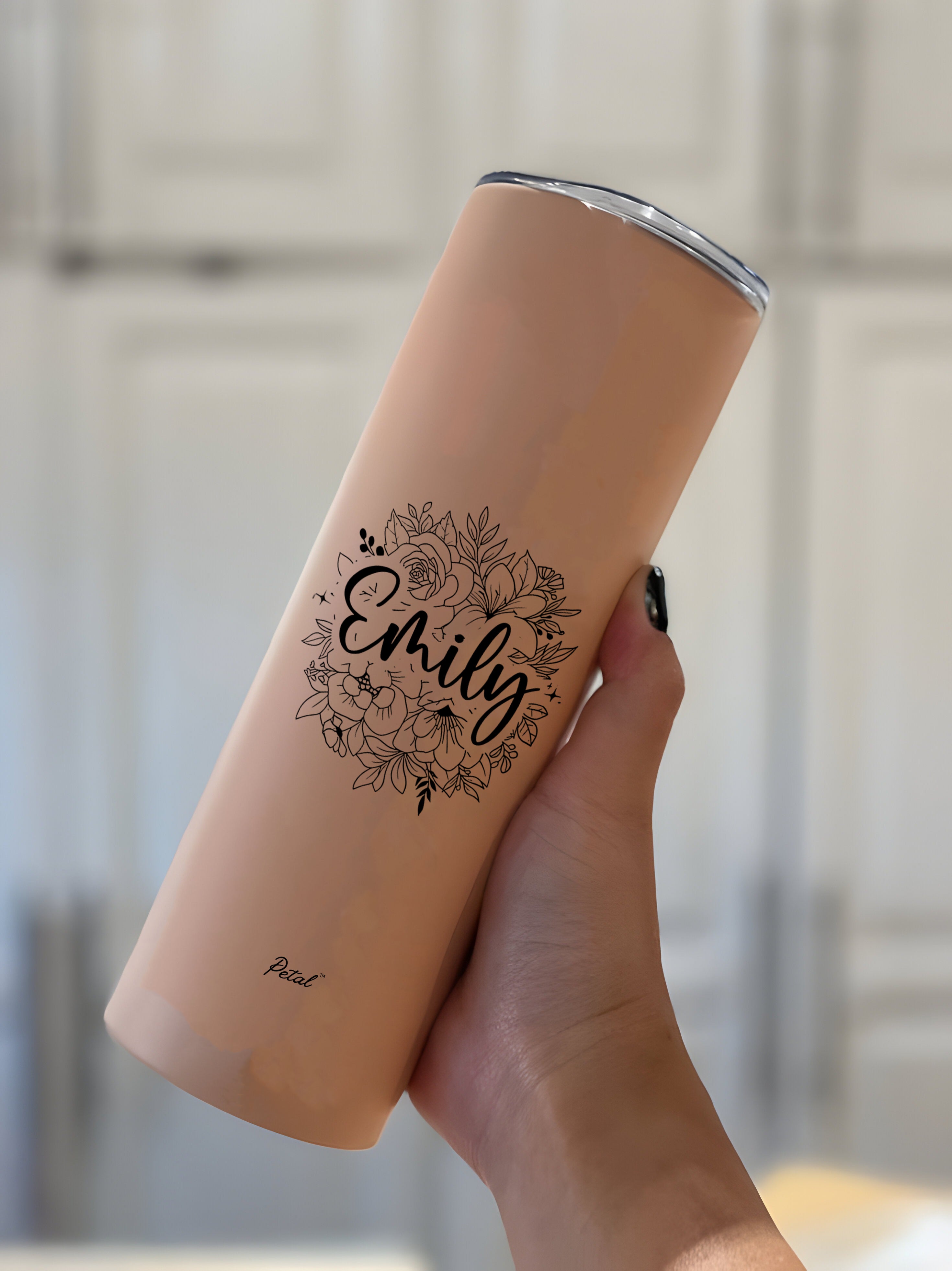 Personalized Birth Flowers With Name Skinny Glitter Tumbler 30oz, Bridesmaid Gift, Custom Name Travel Cup, Birthday Gift, Gift For Her Mother