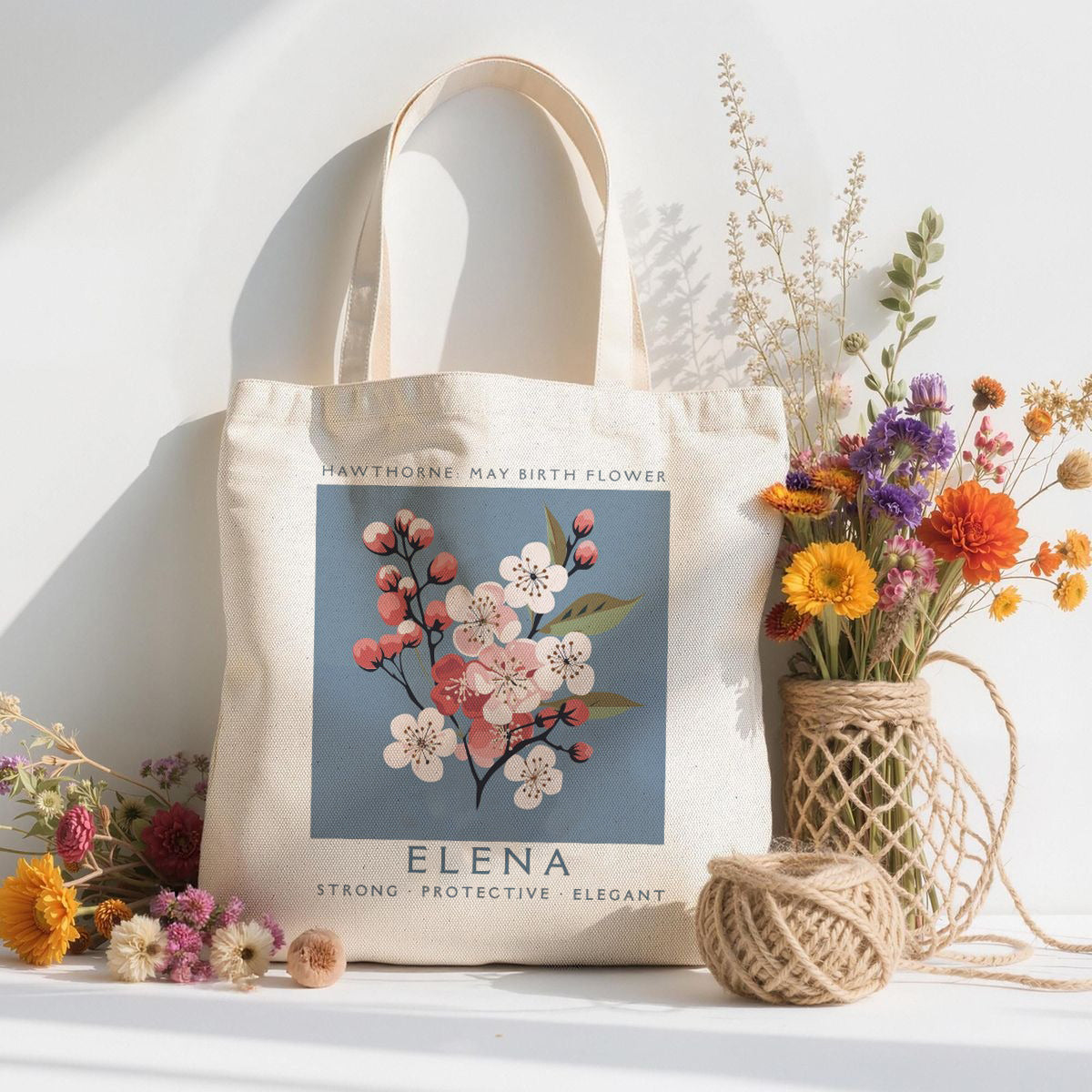 Personalized Birth Month Flower Tote Bag, Birth Flower Gift for Mom, Bridesmaid Floral Tote, Bridal Party Gift, Best Friend Gift, 30th Birthday Gift