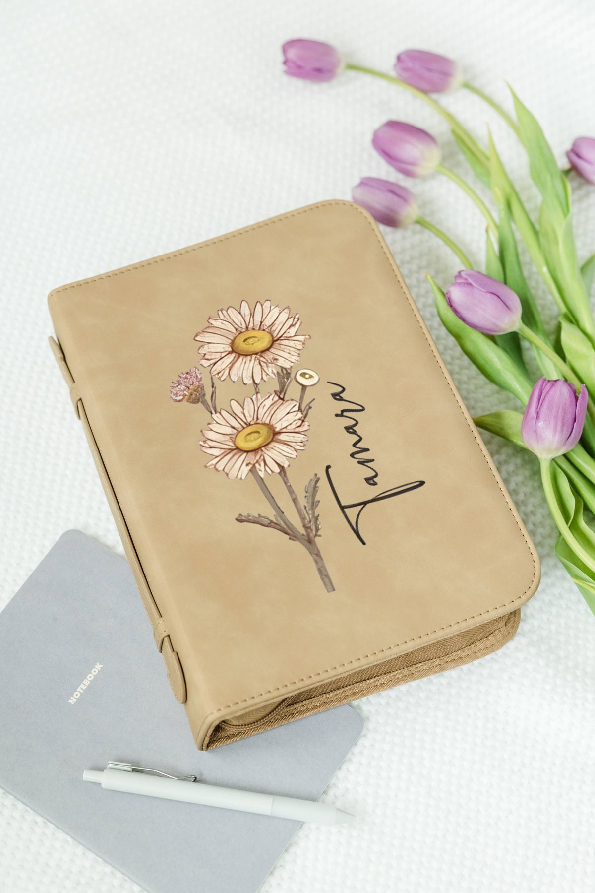 Personalized Bible Case with Birth Flower Design, Custom Name Scripture Cover, Christian Gift for Her, Floral Scripture Protector, Baptism Gift