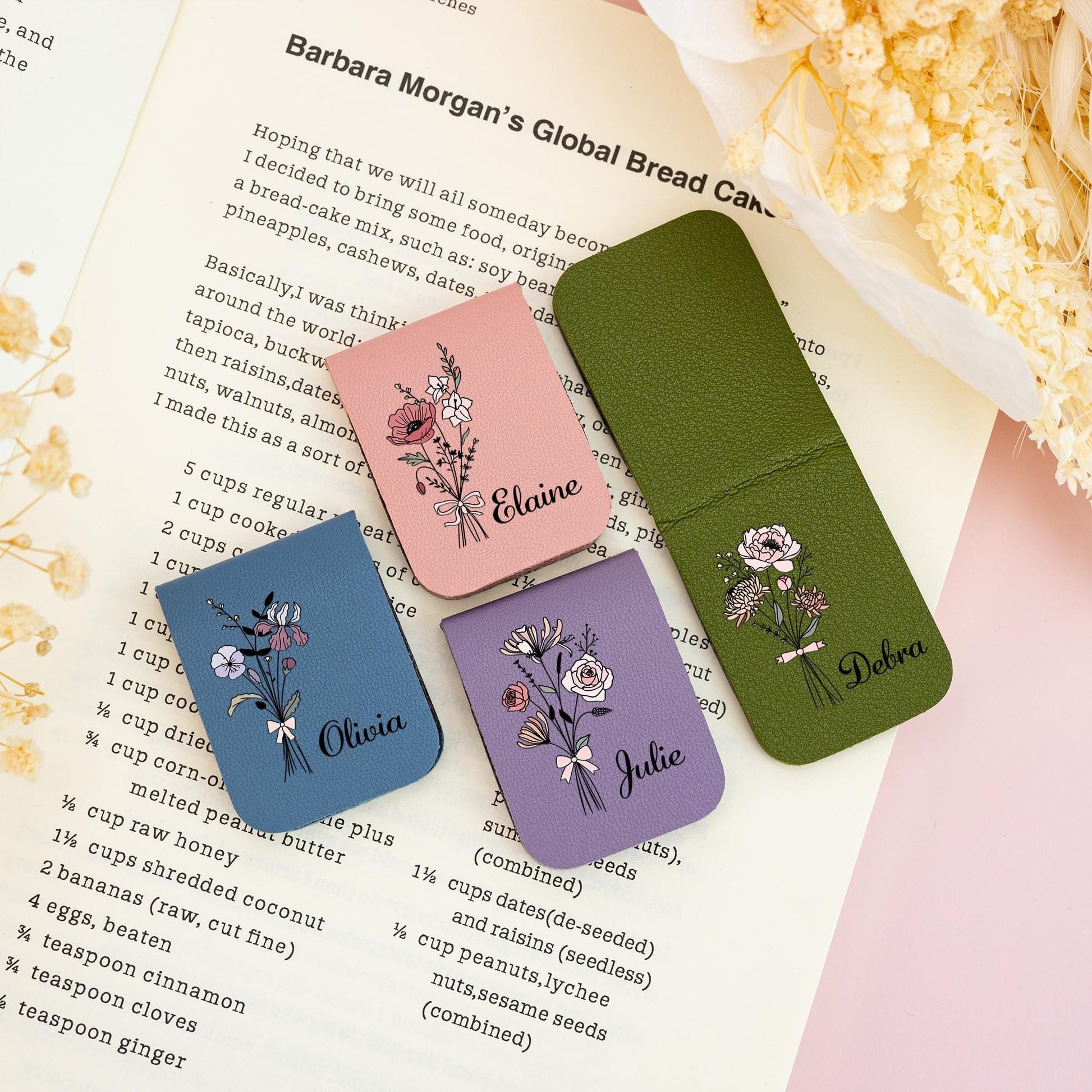 Personalized Leather Magnetic Bookmark with Birth Flower Design, Personalized Bookmark for Her, Name Leather Bookmark, Accessories Gifts for Reader, Reader Lover Gifts