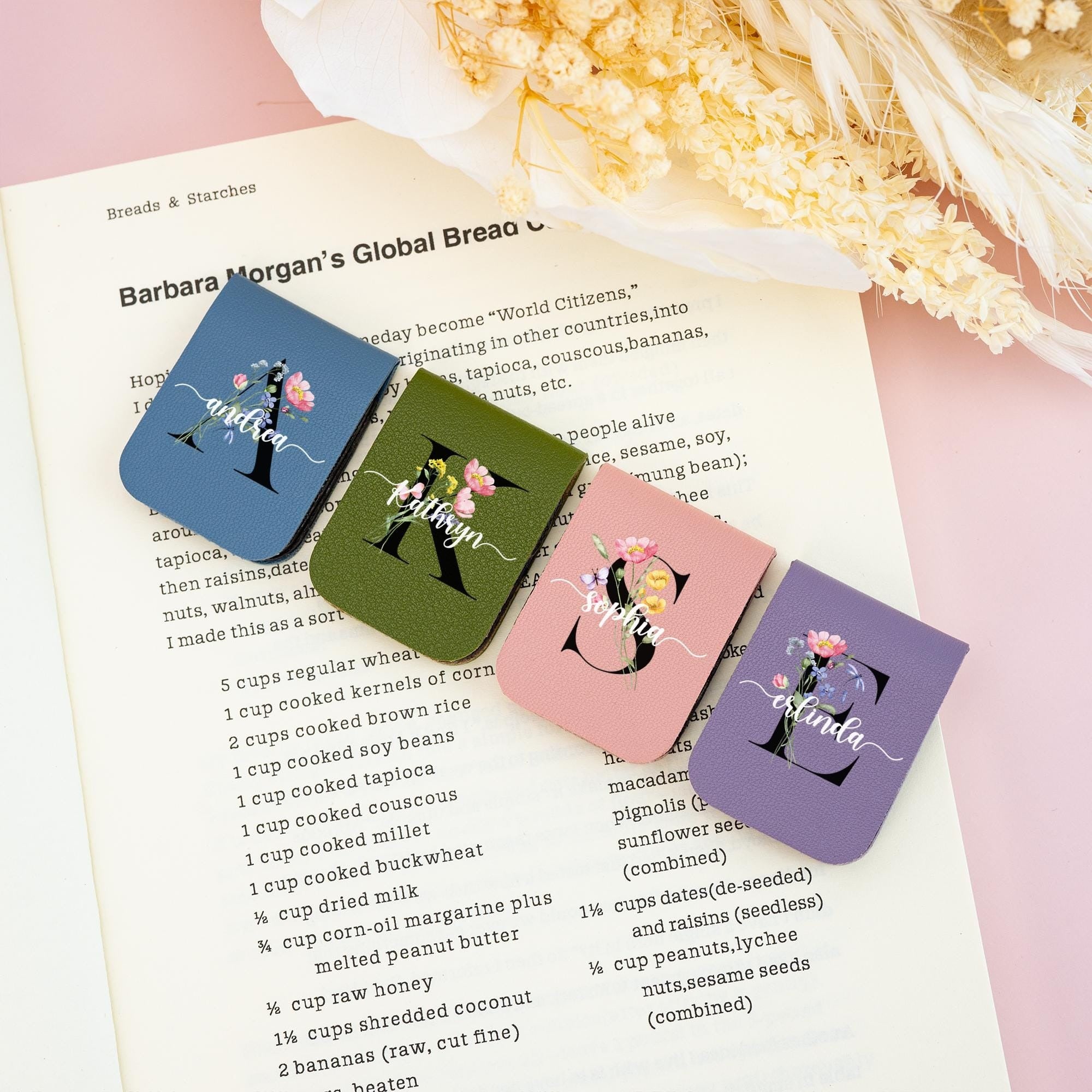 Personalized Leather Bookmarks with Flower Alphabet Design, Custom Initial Bookmark, Floral Leather Bookmark for Book Lovers