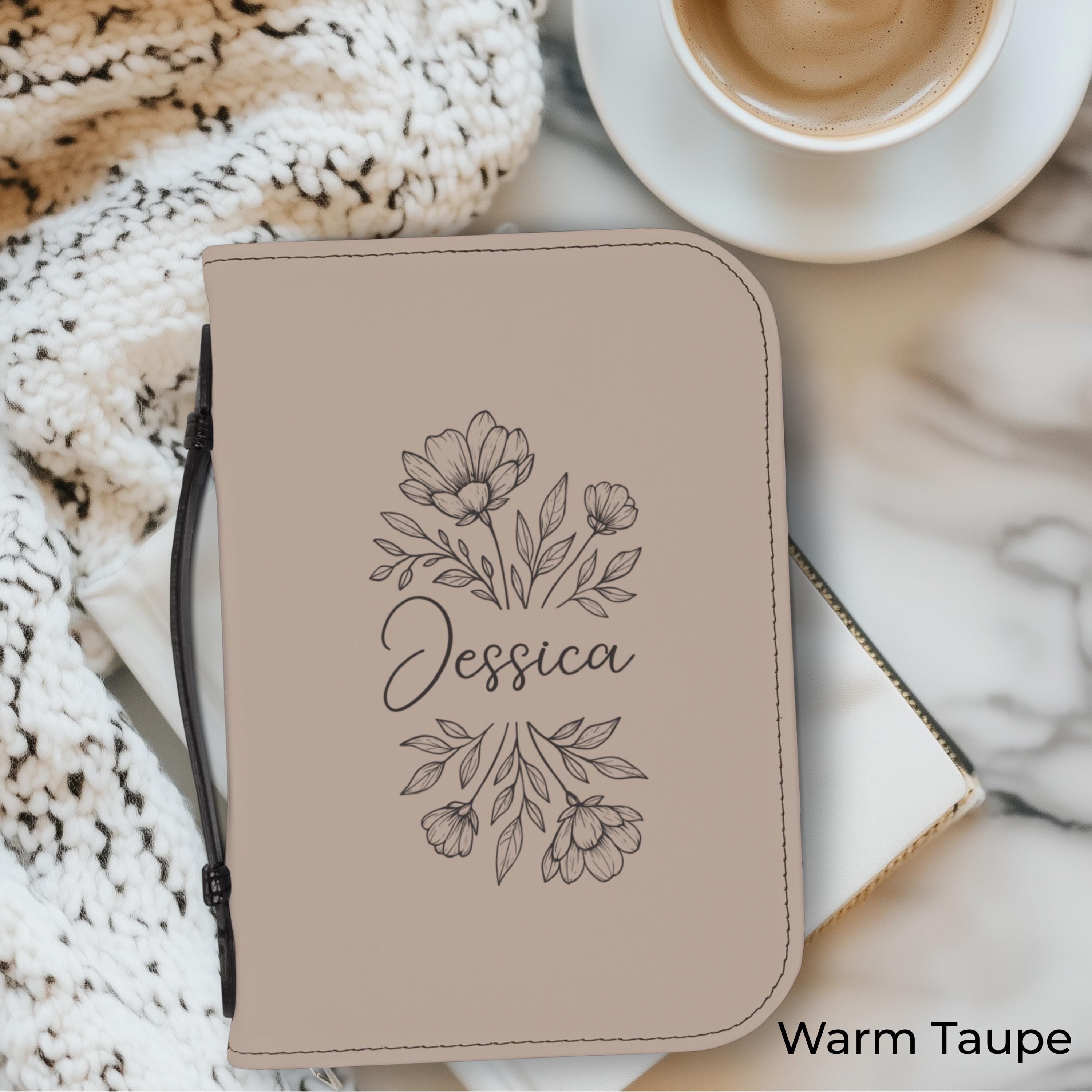 Personalized Bible Cover, Floral Custom Bible Case with Handle for Christian Mom, Wildflower Monogram Notebook Case Faith Jesus Gift for Mom