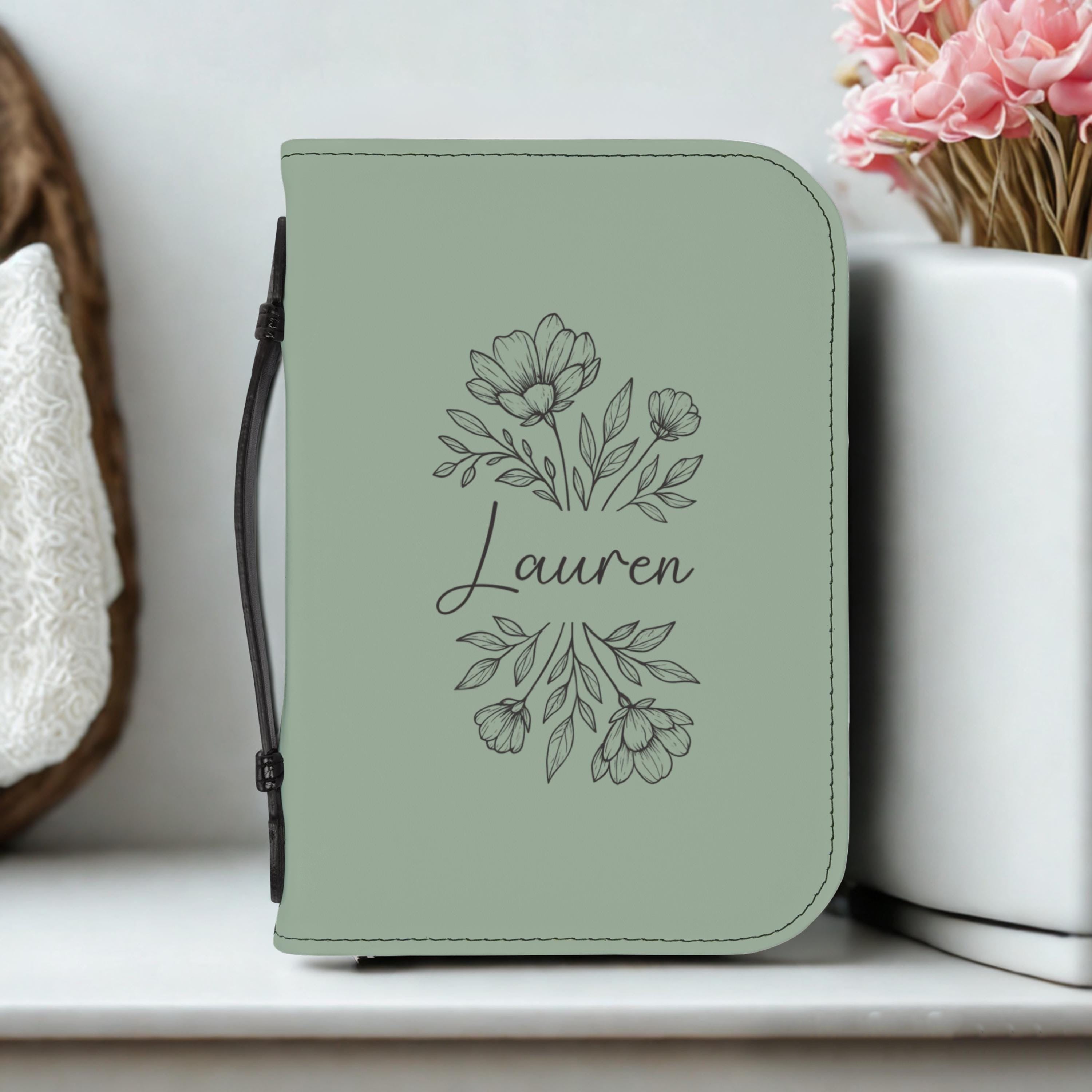 Personalized Bible Cover, Floral Custom Bible Case with Handle for Christian Mom, Wildflower Monogram Notebook Case Faith Jesus Gift for Mom