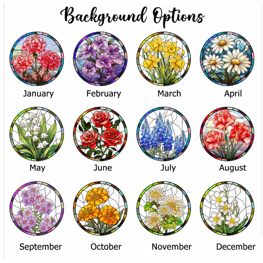 Custom Birth Month Flower Stained Glass Suncatcher, Personalized Mom’s Garden Gift, Window Hanging Suncatcher Ornament, Birth Flower Gift