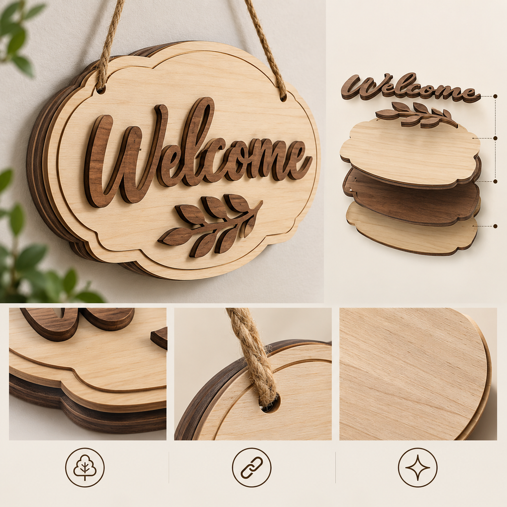 Personalized Owl Family Wooden Sign, Custom Kids Name Door Hanger, Woodland Nursery Decor, Baby Room Wall Sign WOODKID02