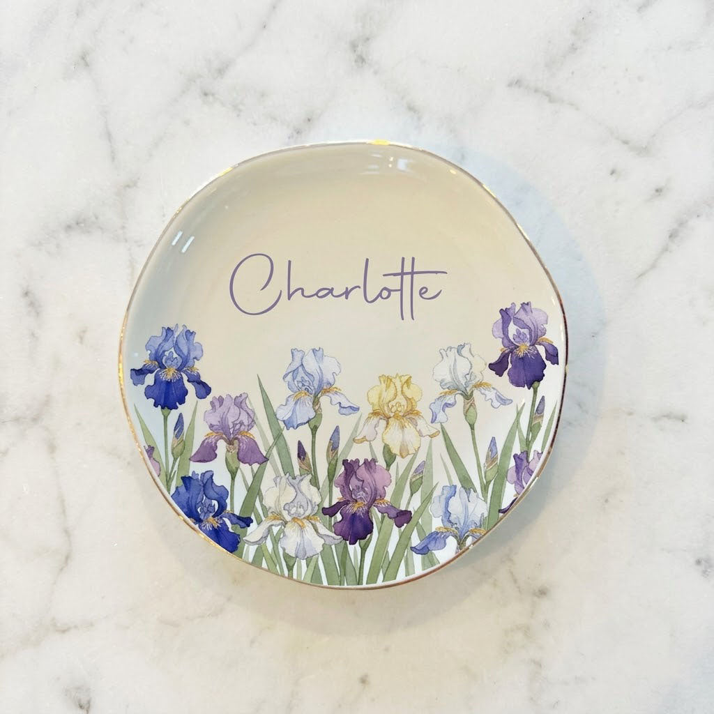 Personalized Watercolor Birth Month Flower Ring Trinket Dish, Birthday Jewelry Dish, Wedding Bridesmaid Gift. JWPETAL01