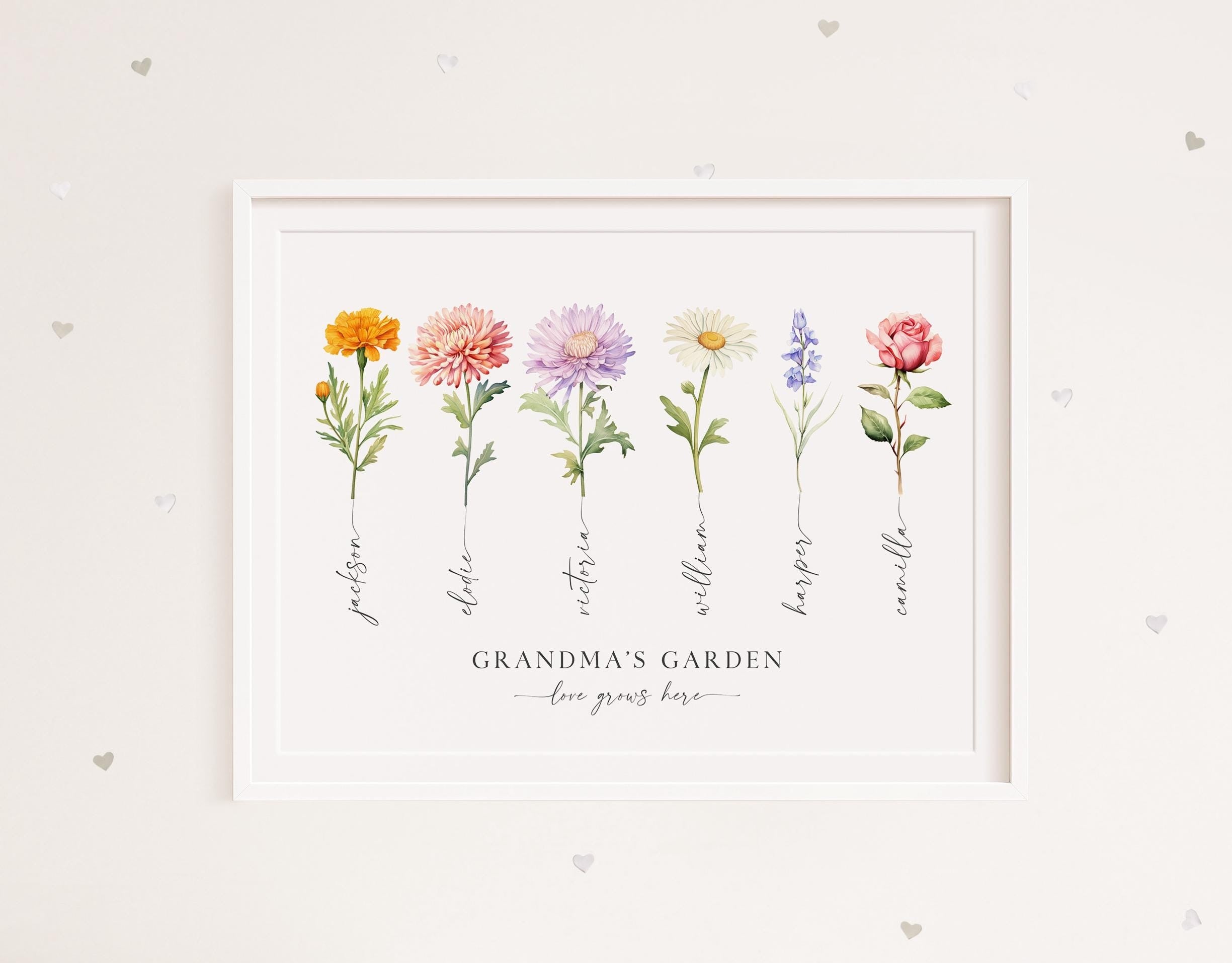 Grandma's Garden Birth Flower Print for Nana, Personalized Christmas Gift for Grandma, Birth Flower Bouquet, Grandchildren Names Digital Art