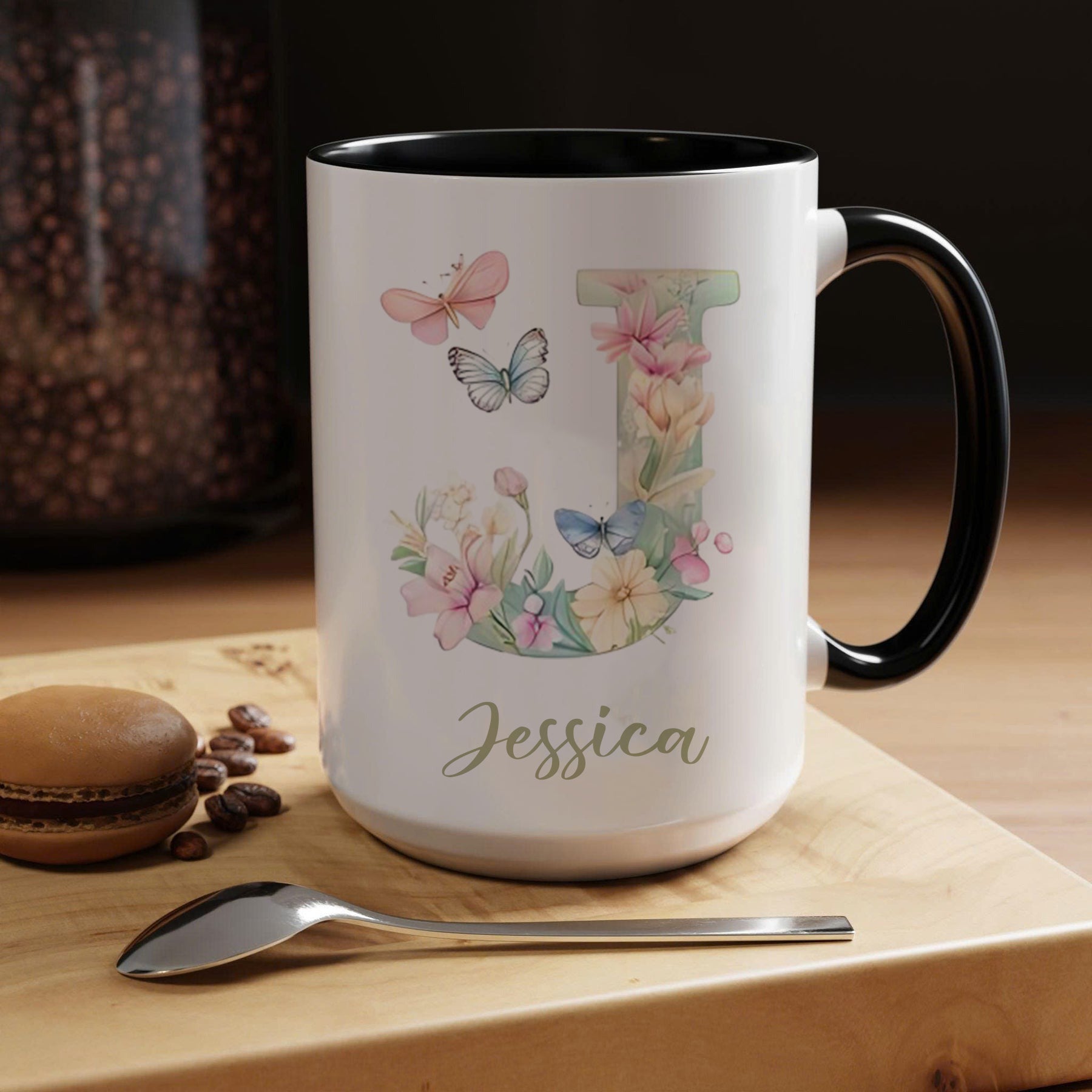 Personalized Flower Alphabet Mug, Custom Initial Letter H Coffee Cup with Name, Floral Monogram Gift for Her, Birthday, Bridesmaid, or Mother’s Day