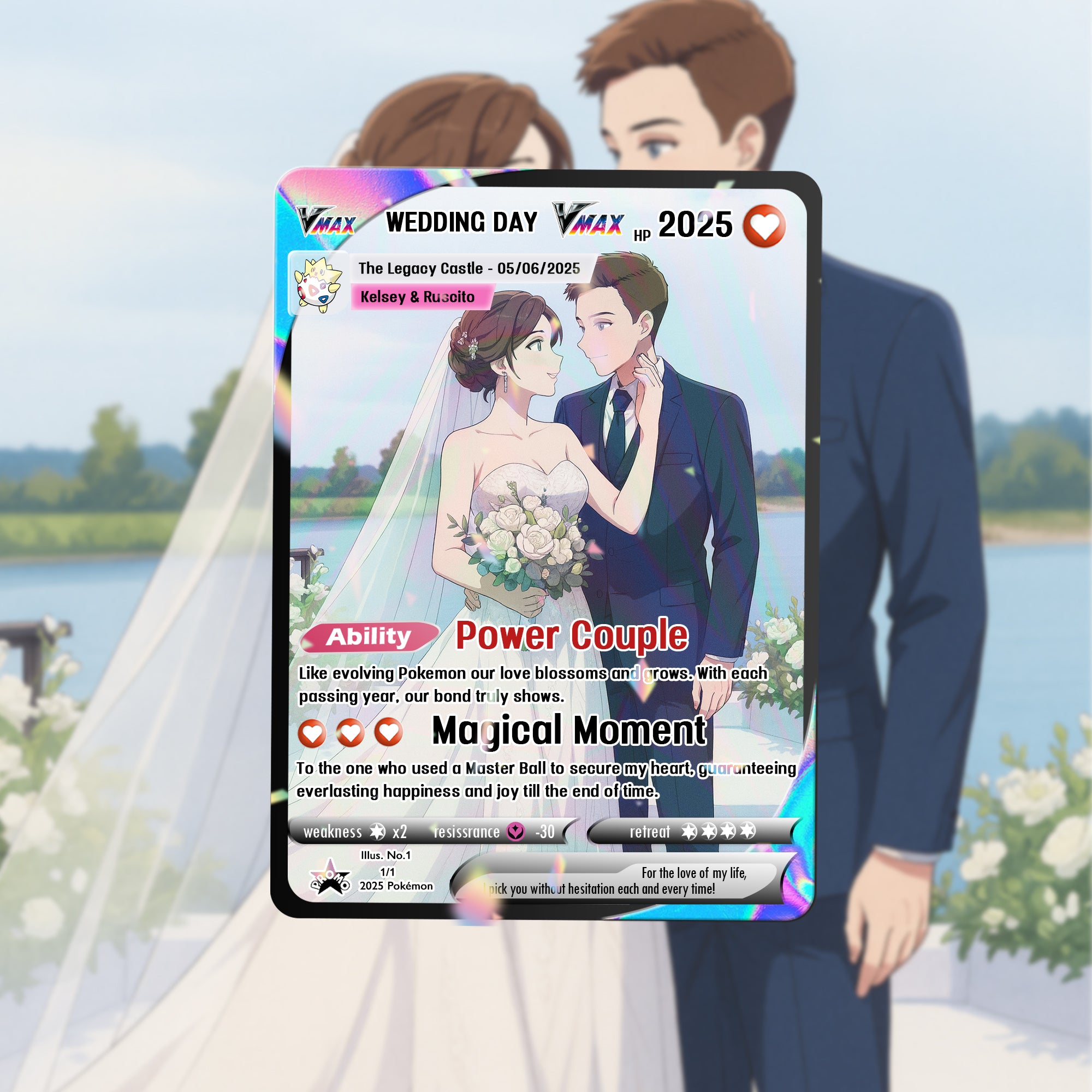 Personalized Anniversary Card, Custom Photo Pokemon Card, Anime Wedding Card, Anniversary Gift, Custom Card for Couple, Valentine's Day Gift