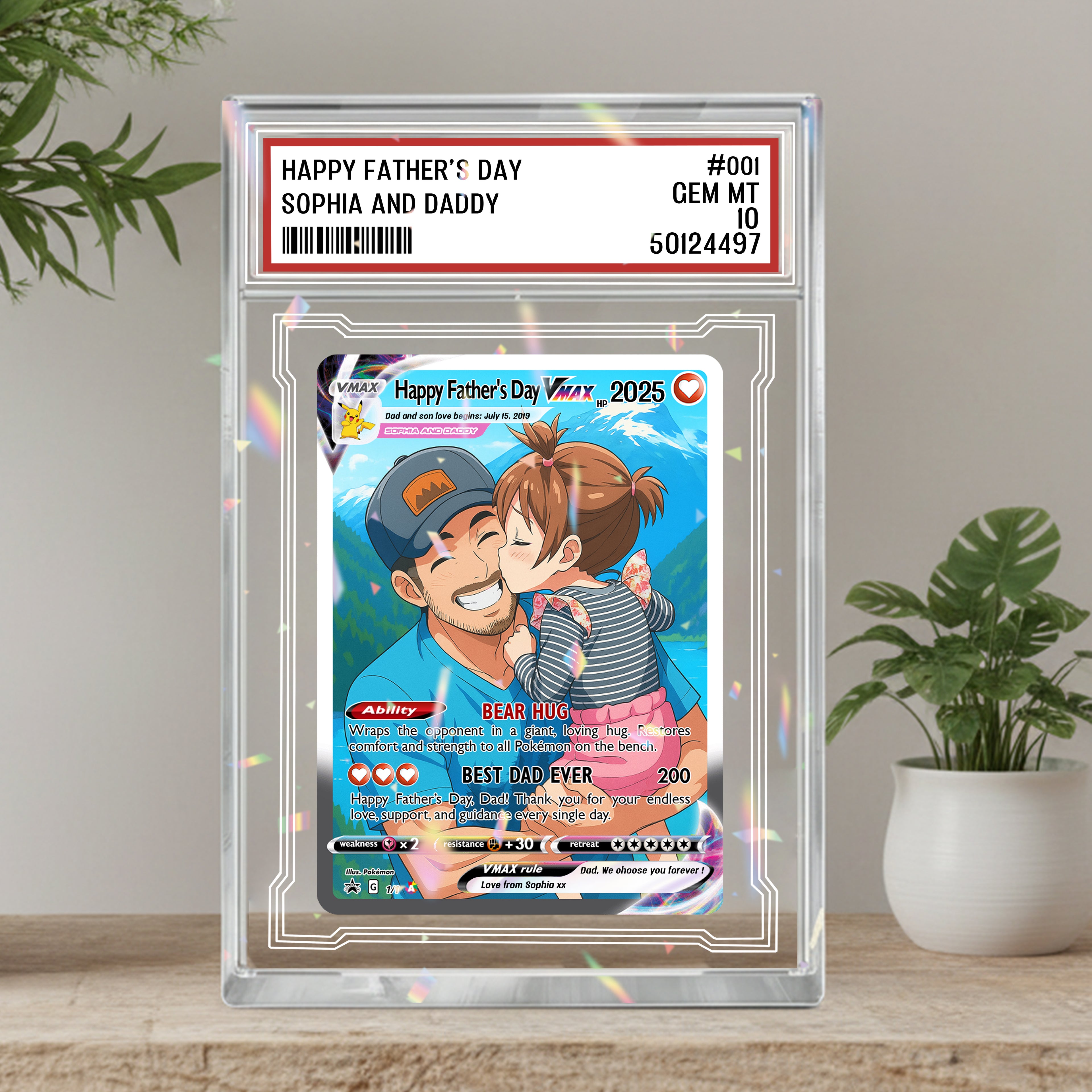 Personalized acrylic Poke father-son greeting card, anime couple gift with photo, anniversary gift for husband or boyfriend who loves gaming, Valentine's Day gift