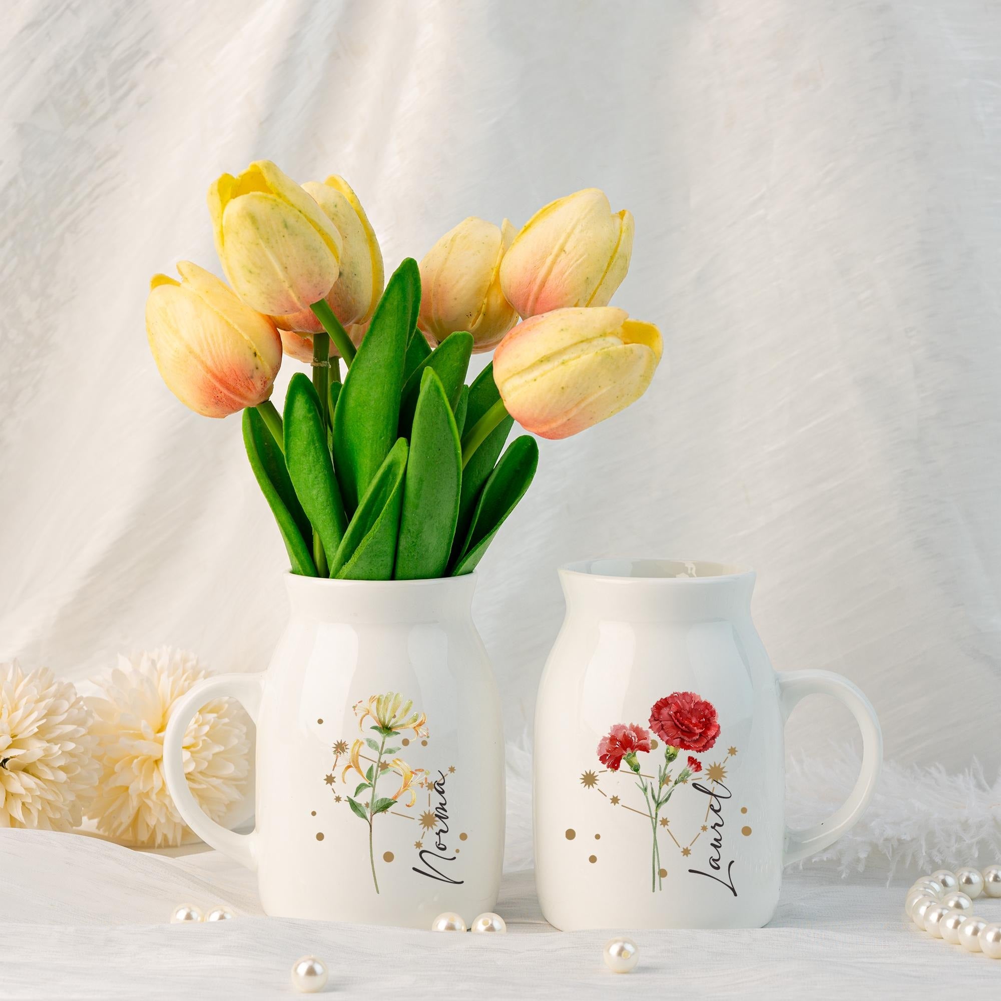 Birth Flower Vase, Zodiac Sign Vase, Personalized Vase for Birthday Gift, Flower Vase with Constellation Sign, Mini Ceramic Vase, Home Decor