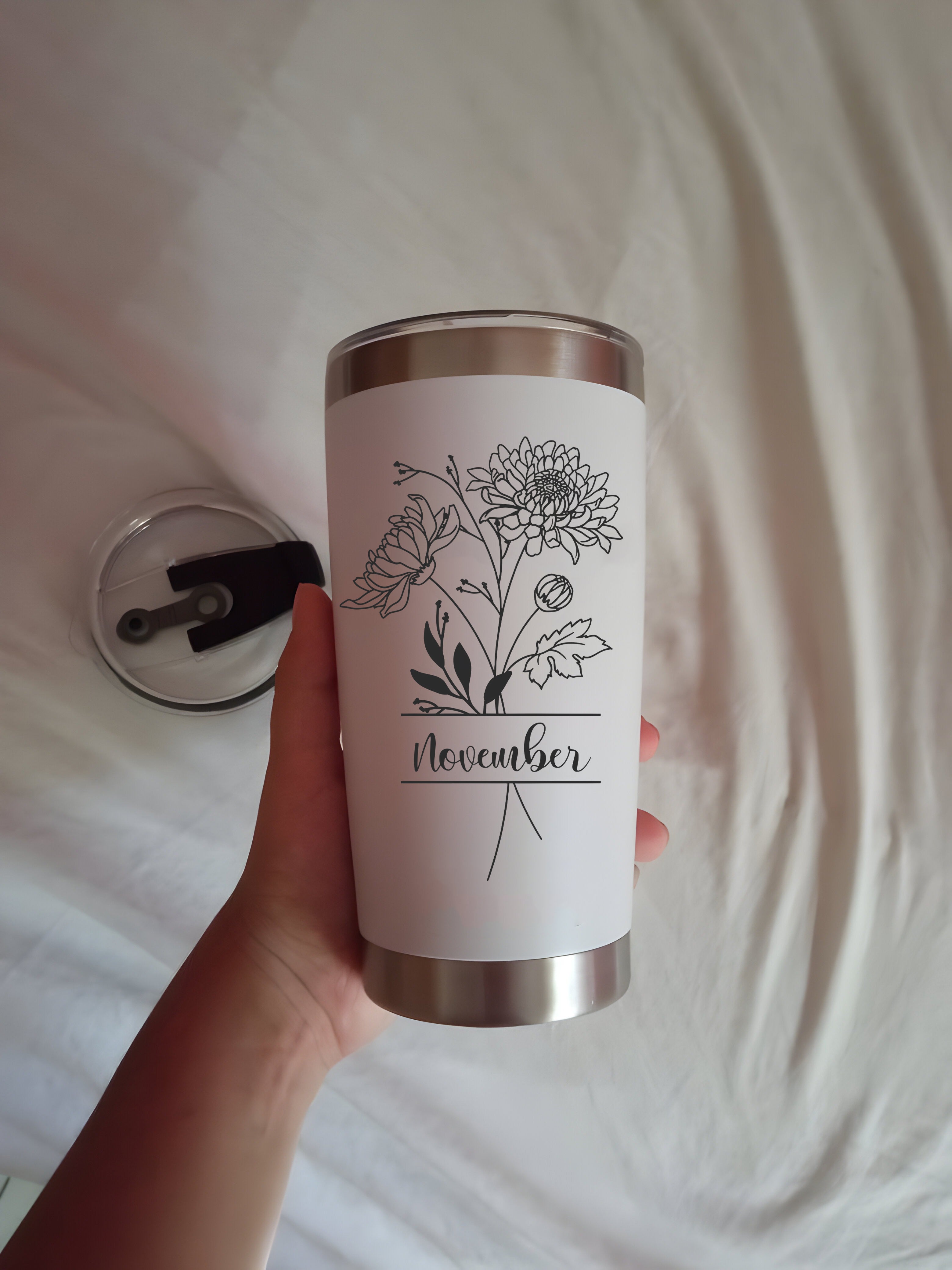 Stainless Steel Birth Flower Tumbler, Personalized Monthly Flower Travel Mug, Custom Insulated Cup, Birthday Gift for Her Him