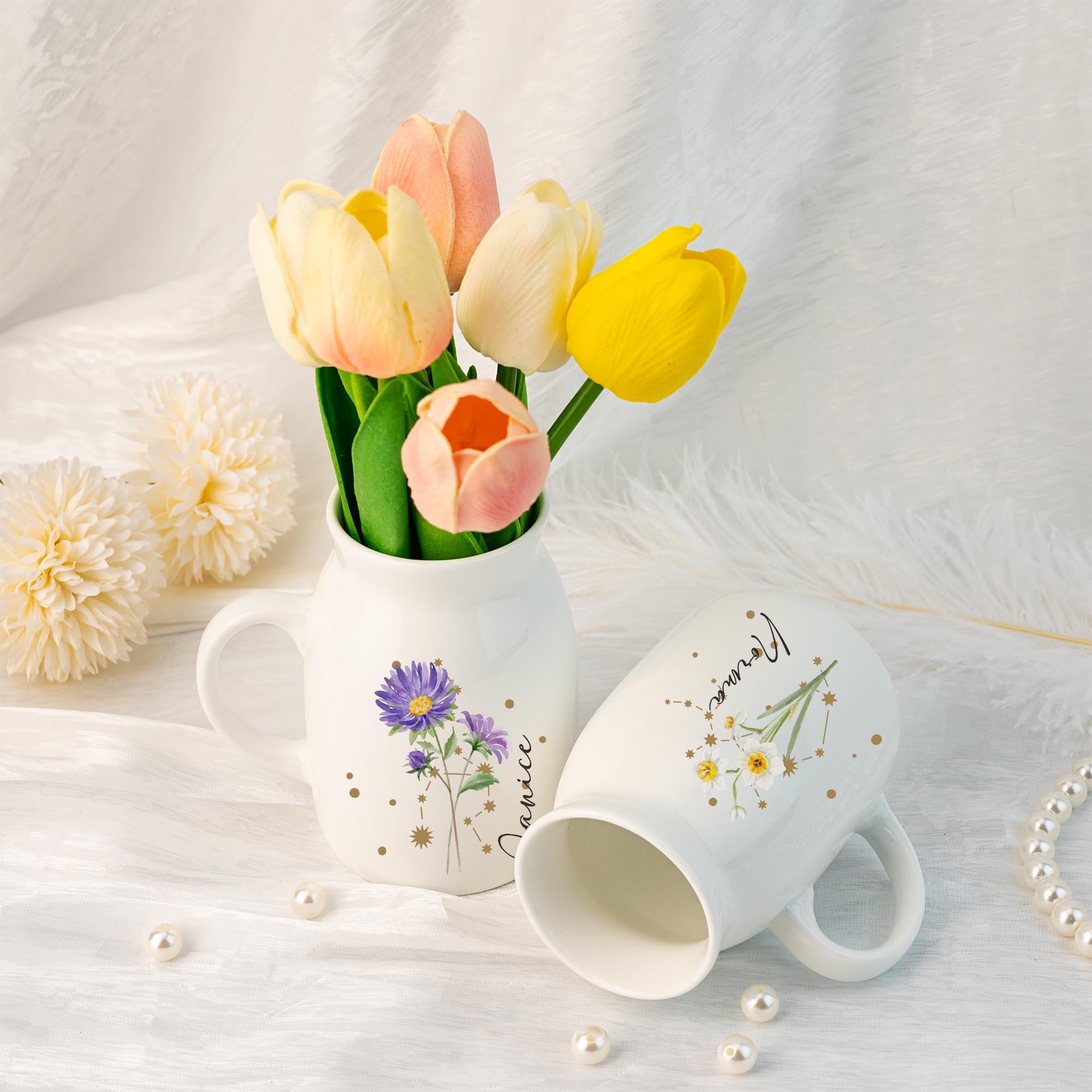 Birth Flower Vase, Zodiac Sign Vase, Personalized Vase for Birthday Gift, Flower Vase with Constellation Sign, Mini Ceramic Vase, Home Decor