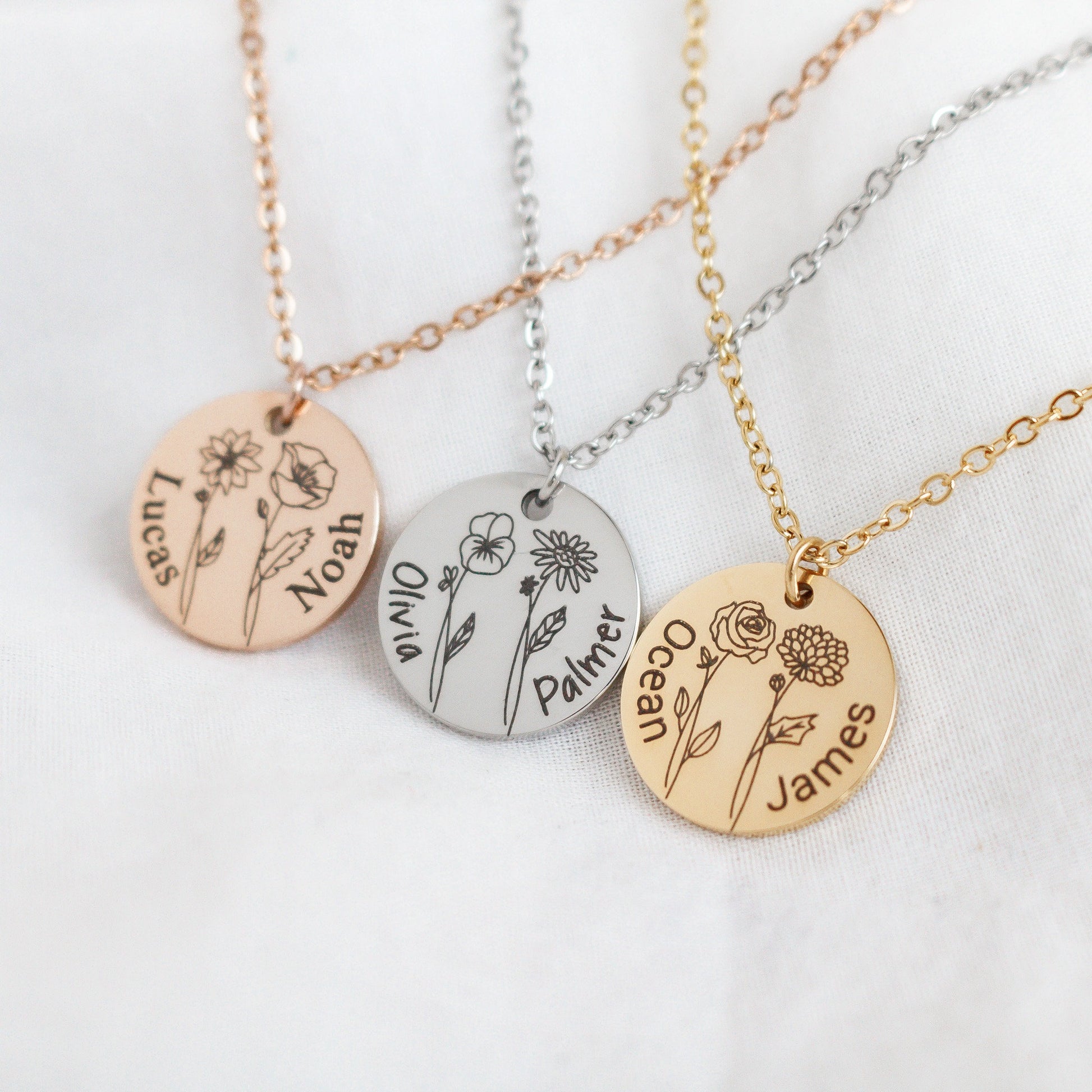 Combined Birth Month Flower Necklace with name , Mothers day Jewelry Gift, Best Friend, Birthday Present, Name Necklace