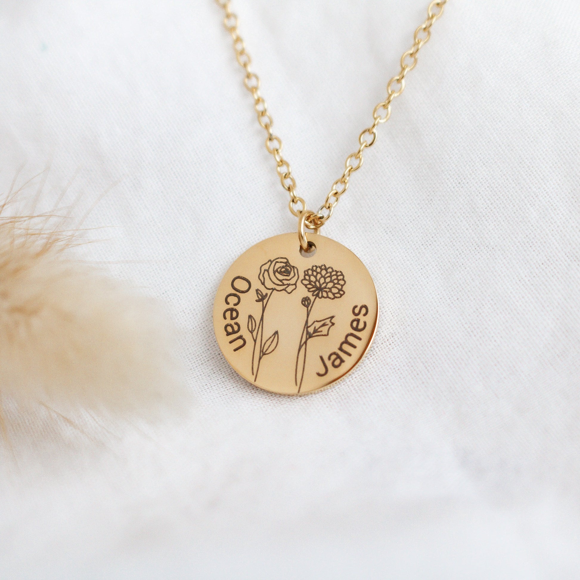Combined Birth Month Flower Necklace with name , Mothers day Jewelry Gift, Best Friend, Birthday Present, Name Necklace