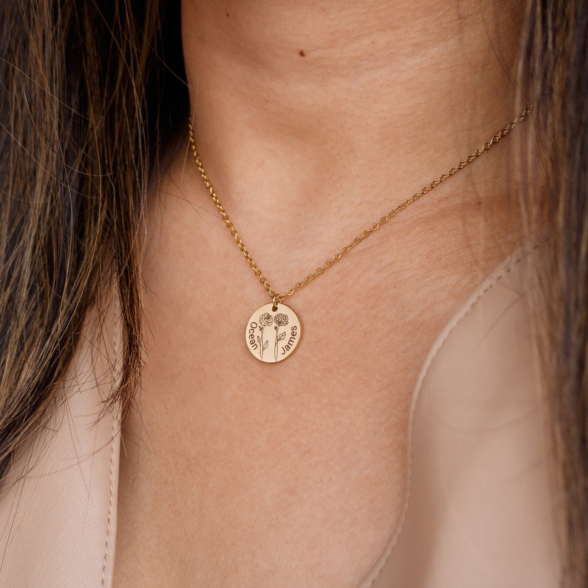 Combined Birth Month Flower Necklace with name , Mothers day Jewelry Gift, Best Friend, Birthday Present, Name Necklace