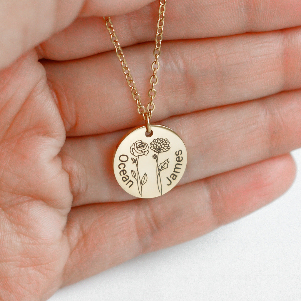 Combined Birth Month Flower Necklace with name , Mothers day Jewelry Gift, Best Friend, Birthday Present, Name Necklace