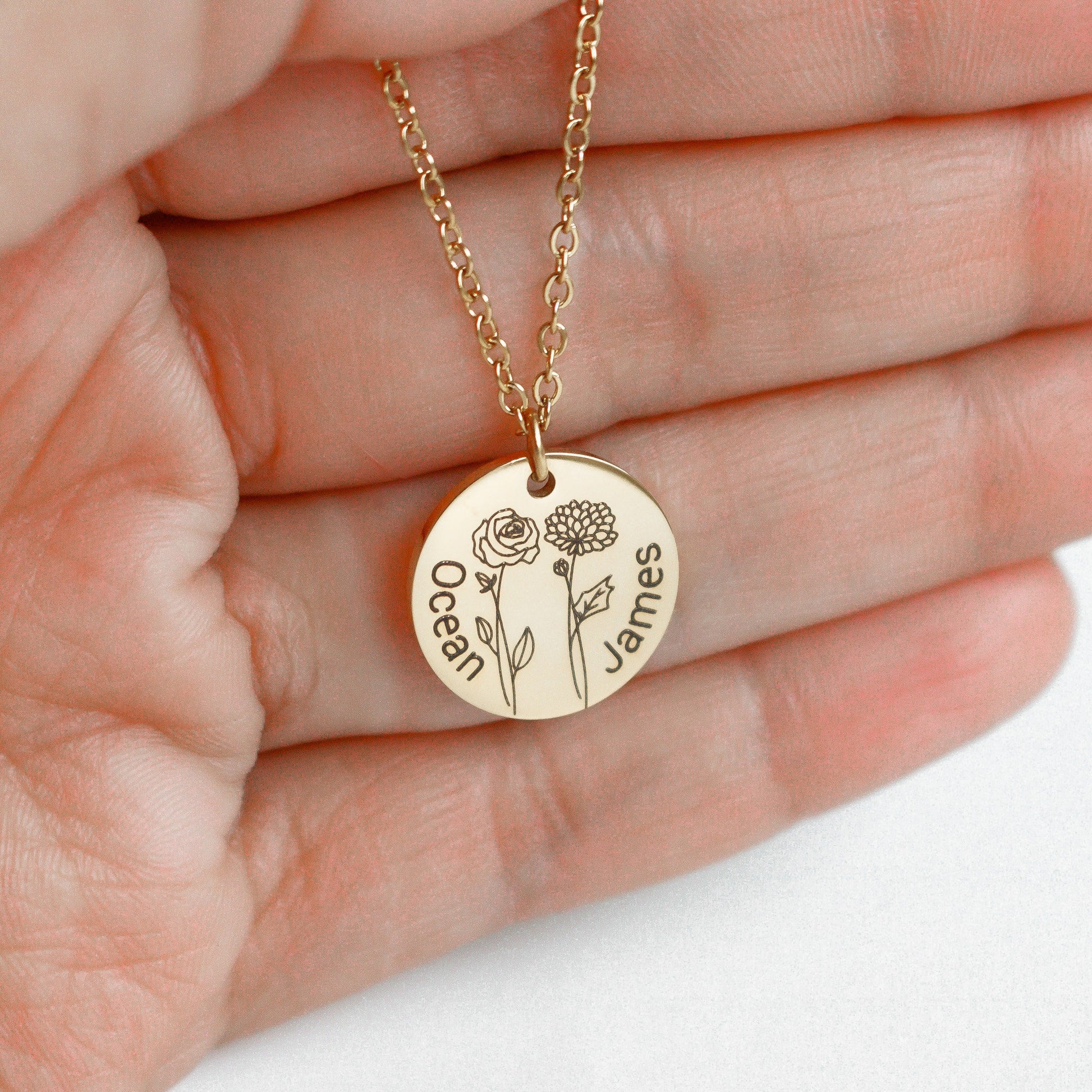 Combined Birth Month Flower Necklace with name , Mothers day Jewelry Gift, Best Friend, Birthday Present, Name Necklace