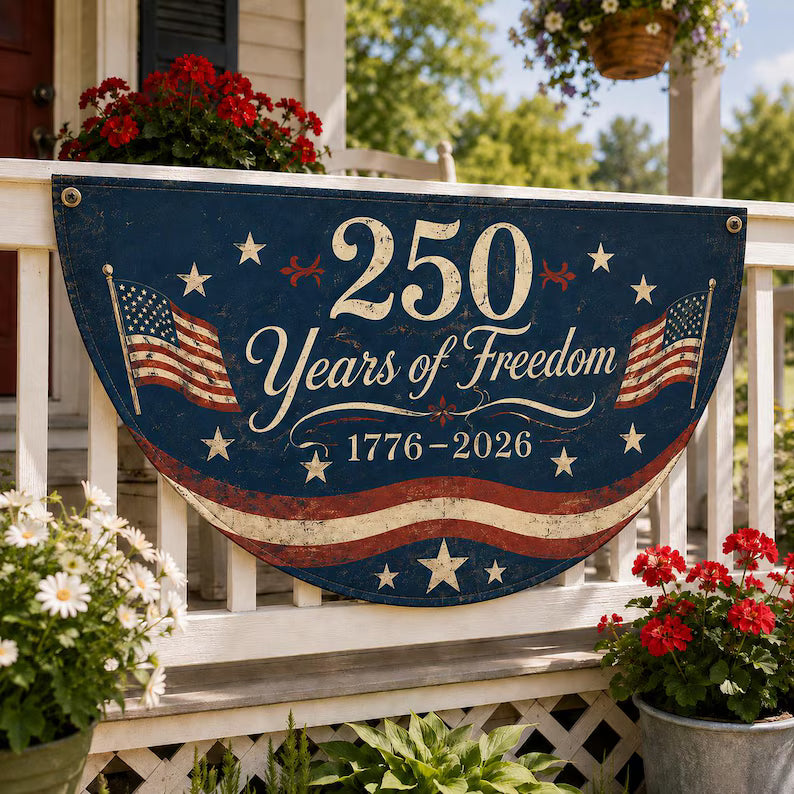 USA 250th Anniversary Semi Circle Banner, 1776-2026 Patriotic Porch Fence Decor, America Semiquincentennial Bunting Flag, 4th of July Decor. BPETAL03