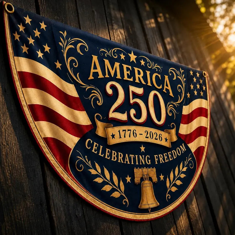 America 250th Anniversary Banner, Patriotic Porch Decor, Semicircle Bunting Flag, Fourth of July Outdoor Decor, USA 1776 2026 Banner. BPETAL07