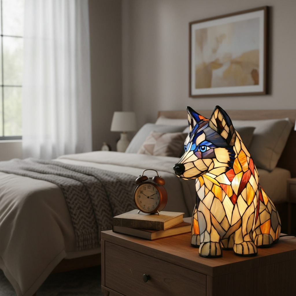 Sitting Husky LED Night Light, Acrylic Plastic Husky Dog Table Lamp, Artistic Mosaic Style Decor Light, Cozy Bedroom Night Lamp, Dog Lover Gift