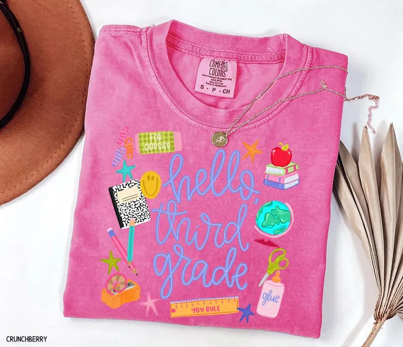 Hello Grade Shirt, Comfort Colors Tee, Back To School Teacher Tee, First Grade Shirt, Cute School Graphic Tee, Teacher Student Shirt, Second. SPETAL14