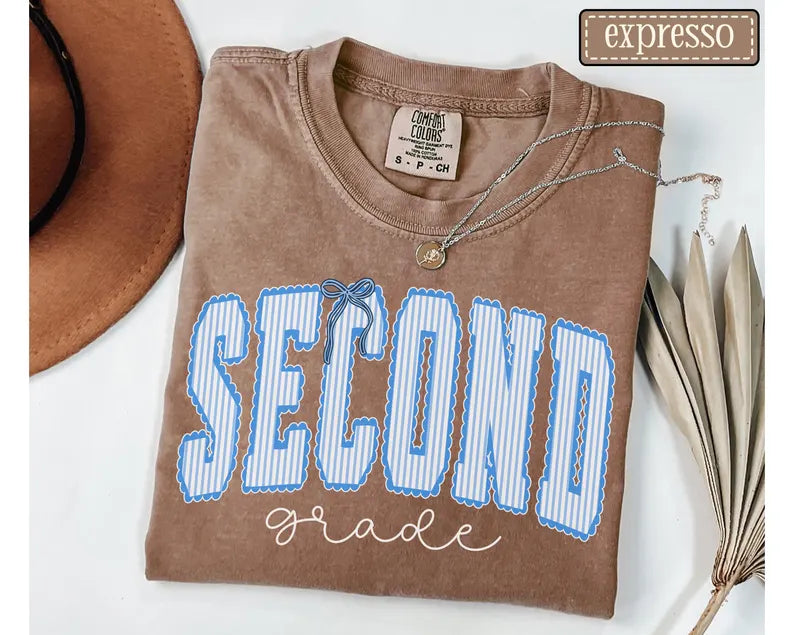 Second Grade Teacher Shirt • Comfort Colors 2nd Grade Teacher Tshirt • Second Grade Back To School Teacher Gift • Striped Seersucker Teacher. SPETAL17