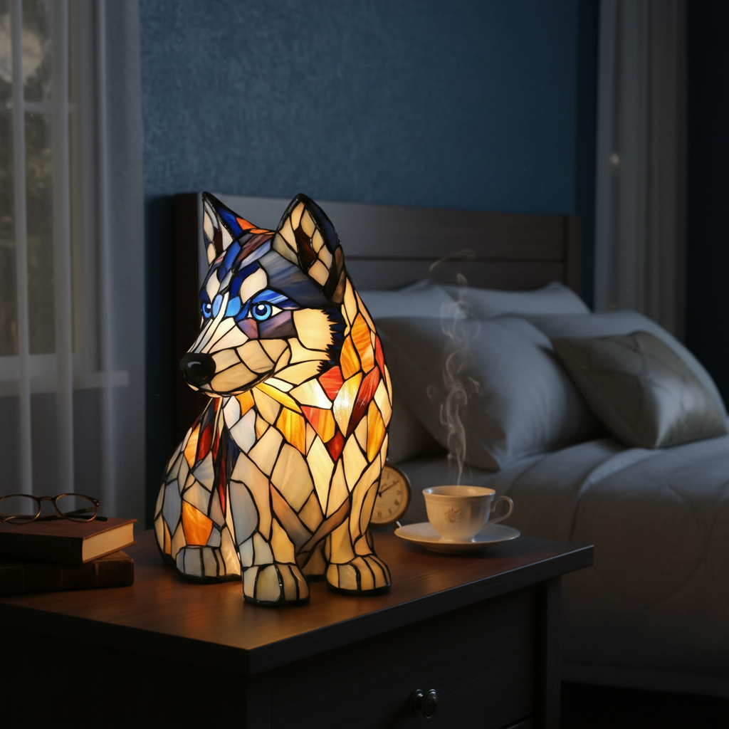 Sitting Husky LED Night Light, Acrylic Plastic Husky Dog Table Lamp, Artistic Mosaic Style Decor Light, Cozy Bedroom Night Lamp, Dog Lover Gift