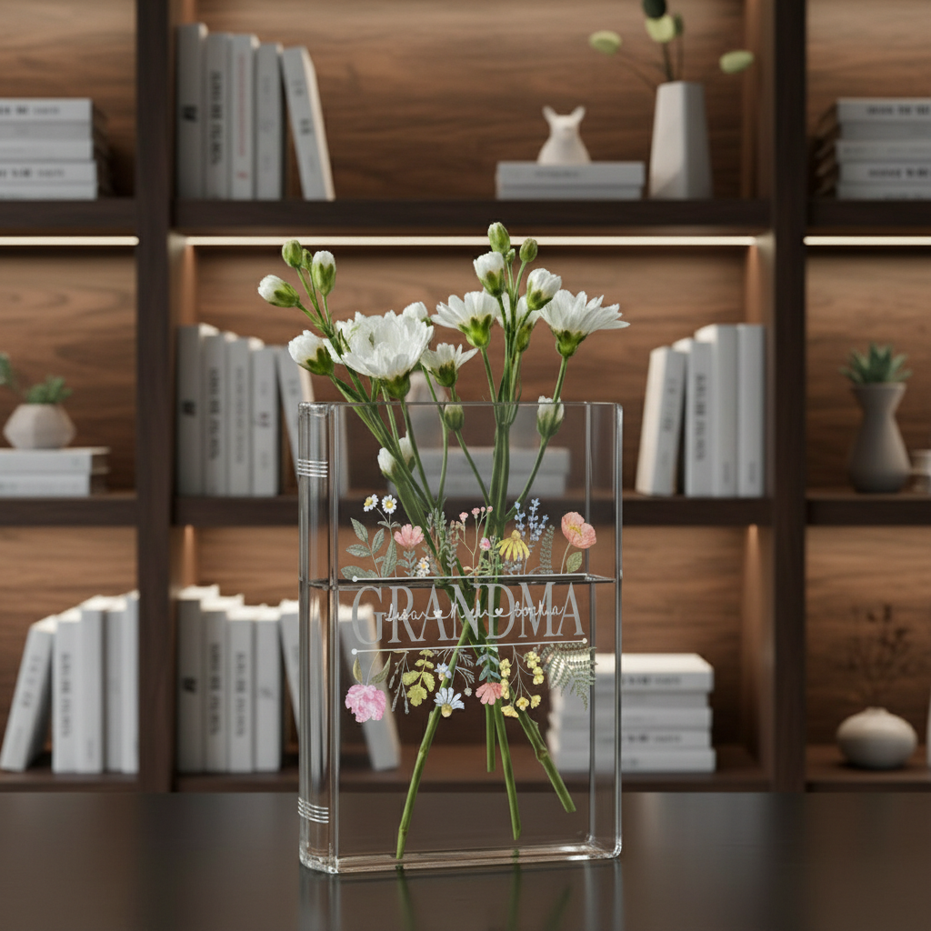 Personalized Grandma's Garden Book Vase – Custom Floral Design with Family Names, Perfect Gift for Grandma