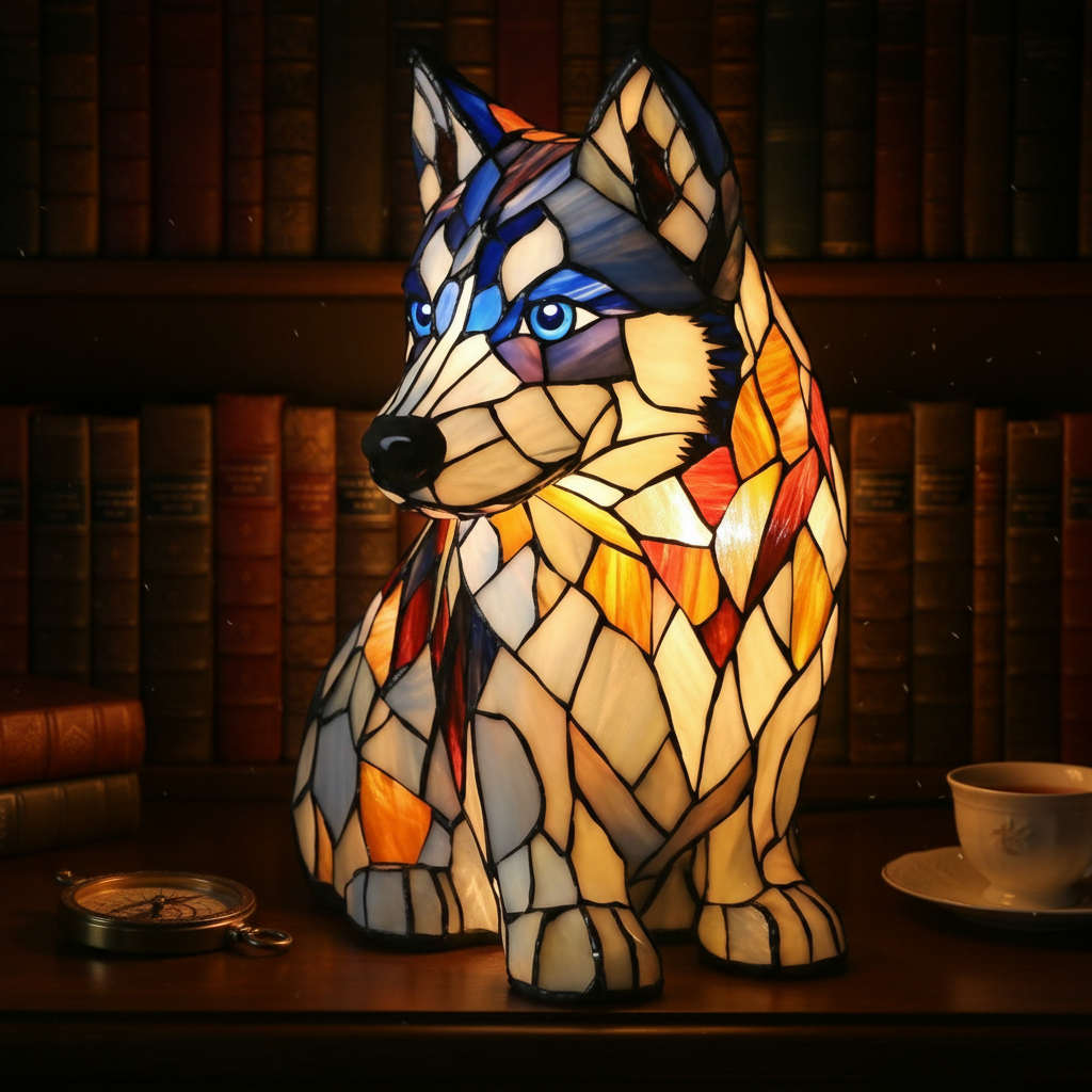 Sitting Husky LED Night Light, Acrylic Plastic Husky Dog Table Lamp, Artistic Mosaic Style Decor Light, Cozy Bedroom Night Lamp, Dog Lover Gift