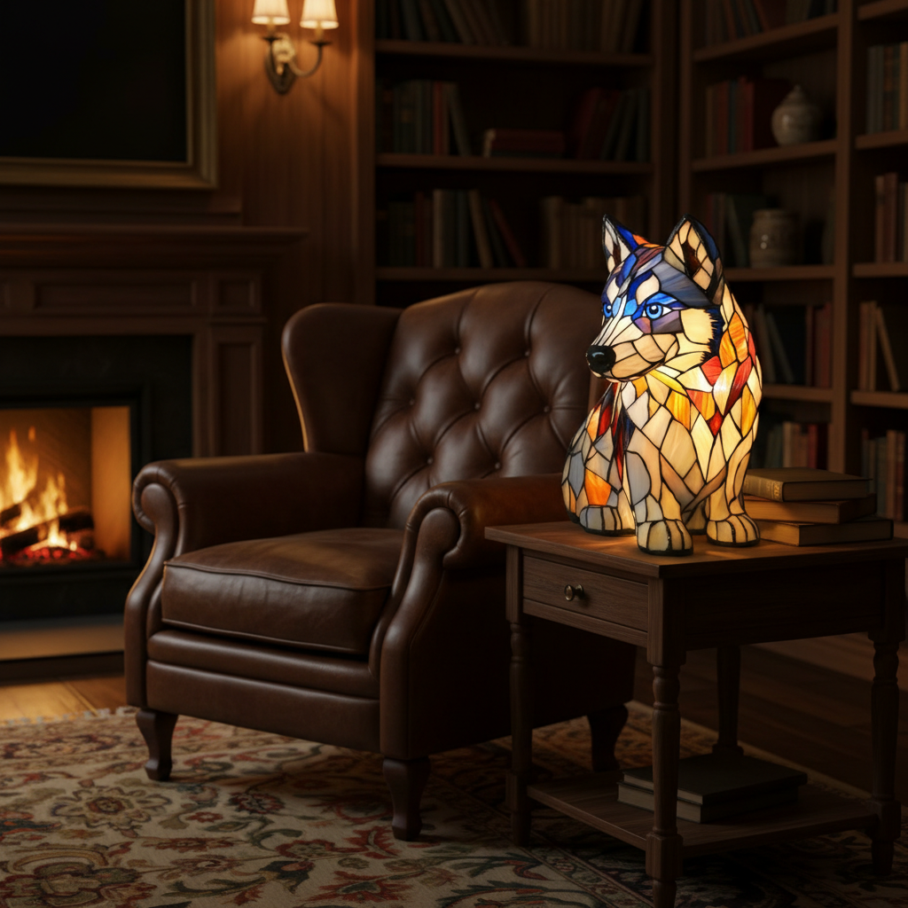 Sitting Husky LED Night Light, Acrylic Plastic Husky Dog Table Lamp, Artistic Mosaic Style Decor Light, Cozy Bedroom Night Lamp, Dog Lover Gift