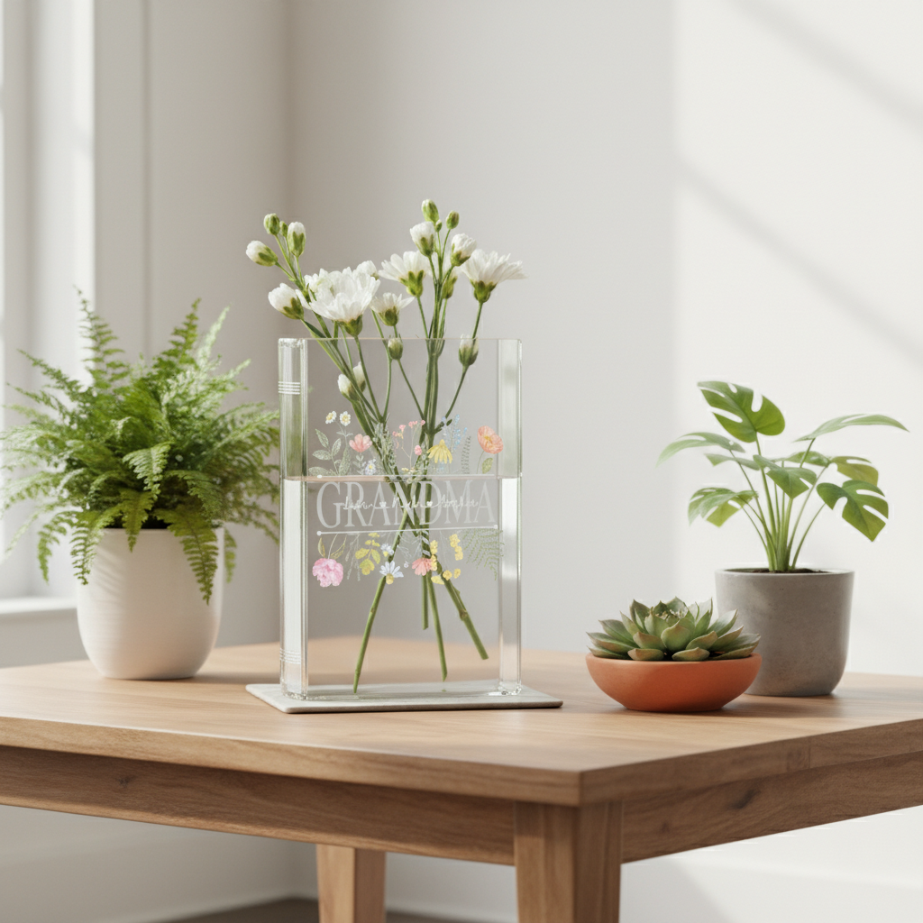 Personalized Grandma's Garden Book Vase – Custom Floral Design with Family Names, Perfect Gift for Grandma