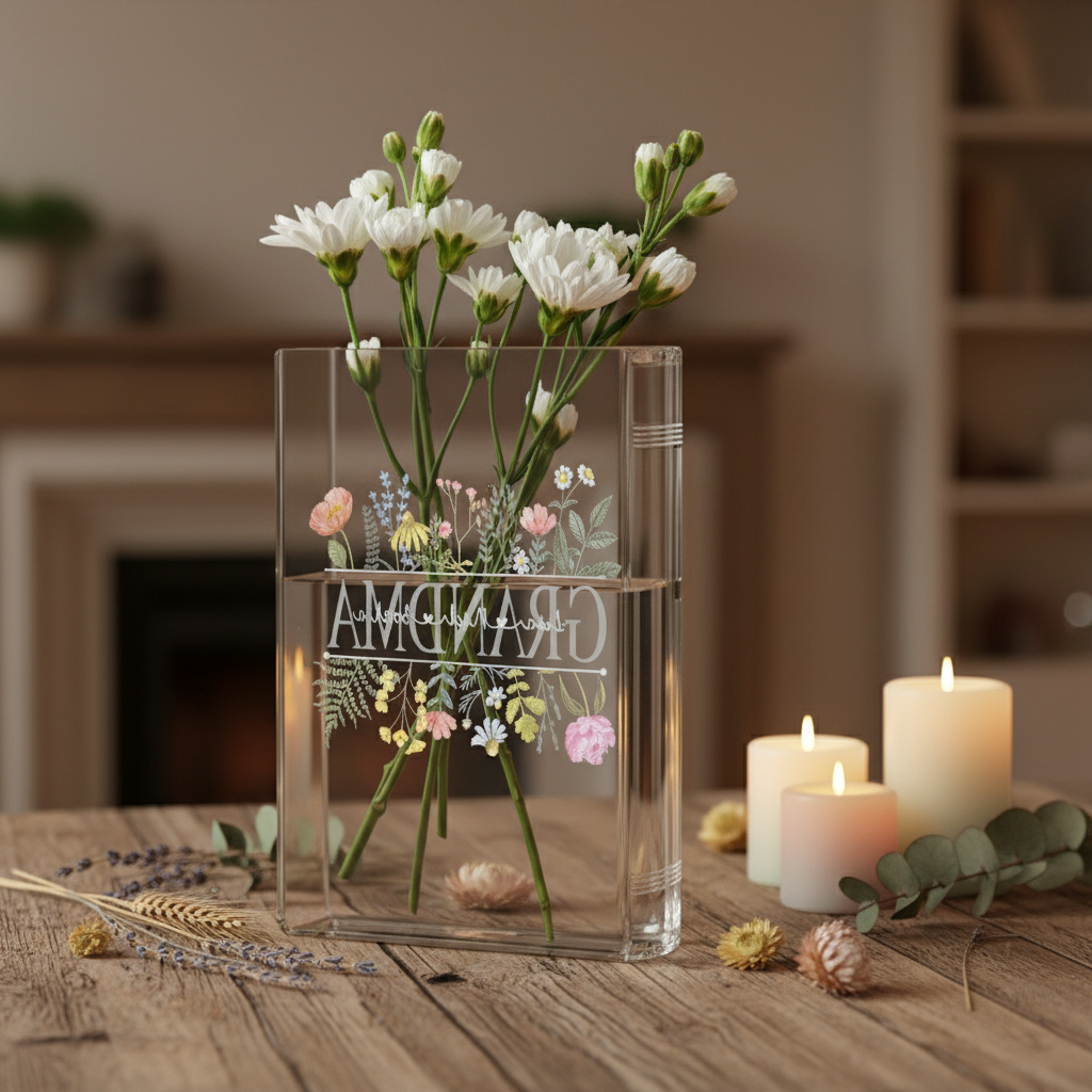 Personalized Grandma's Garden Book Vase – Custom Floral Design with Family Names, Perfect Gift for Grandma