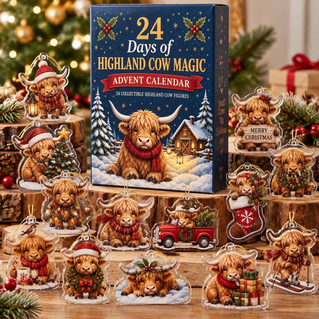 Highland Cow Advent Calendar 2026, 24 Highland Cow Christmas Ornaments, Cute Farm Animal Countdown Calendar Gift for Kids & Cow Lovers AXMAS10