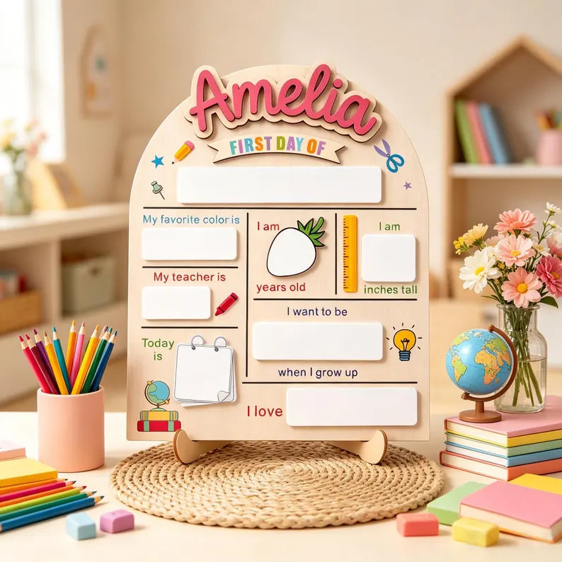 Custom First & Last Day of School Sign, Personalized Back to School Dry Erase Board, Preschool Photo Prop, School Milestone Keepsake. SBPETAL03