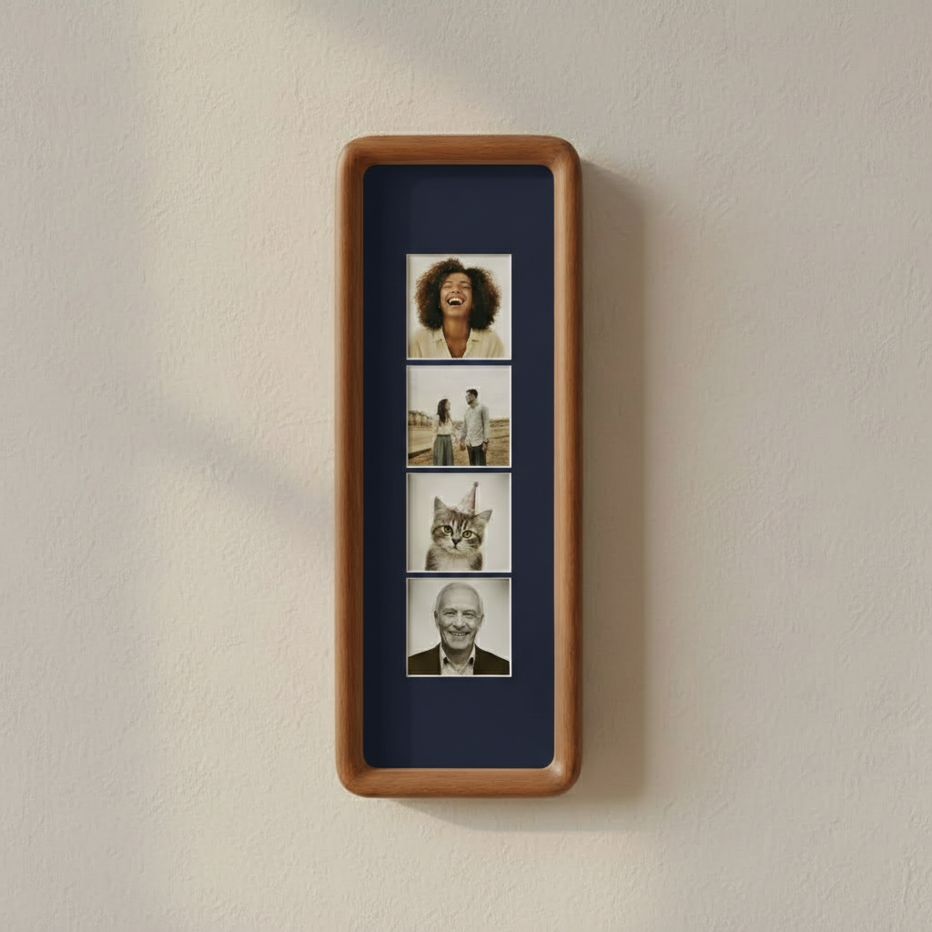 Photobooth Picture Frame, Solid Wood Photo Strip Frame with Colored Mount, Long Ready to Hang Wall Picture Frame