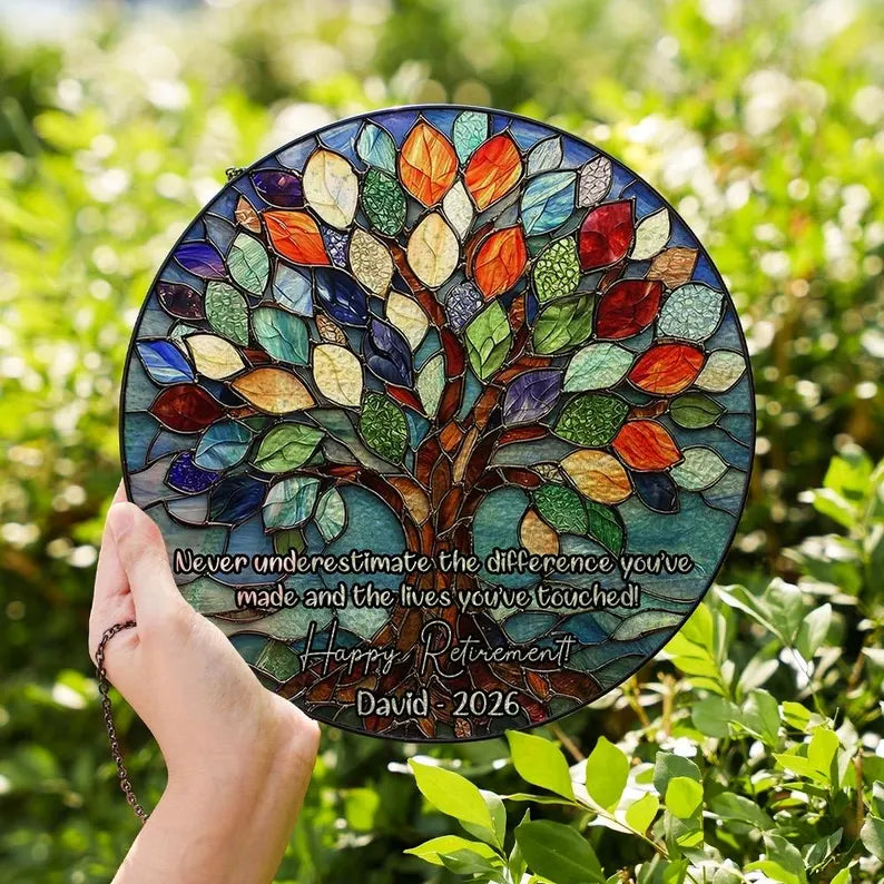 Tree of Life Retired Glass Suncatcher, Personalized Retirement Gift 2026, Farewell Gift for Teacher, Nurse, Coworker, Retirement Keepsake. SUNPETAL03