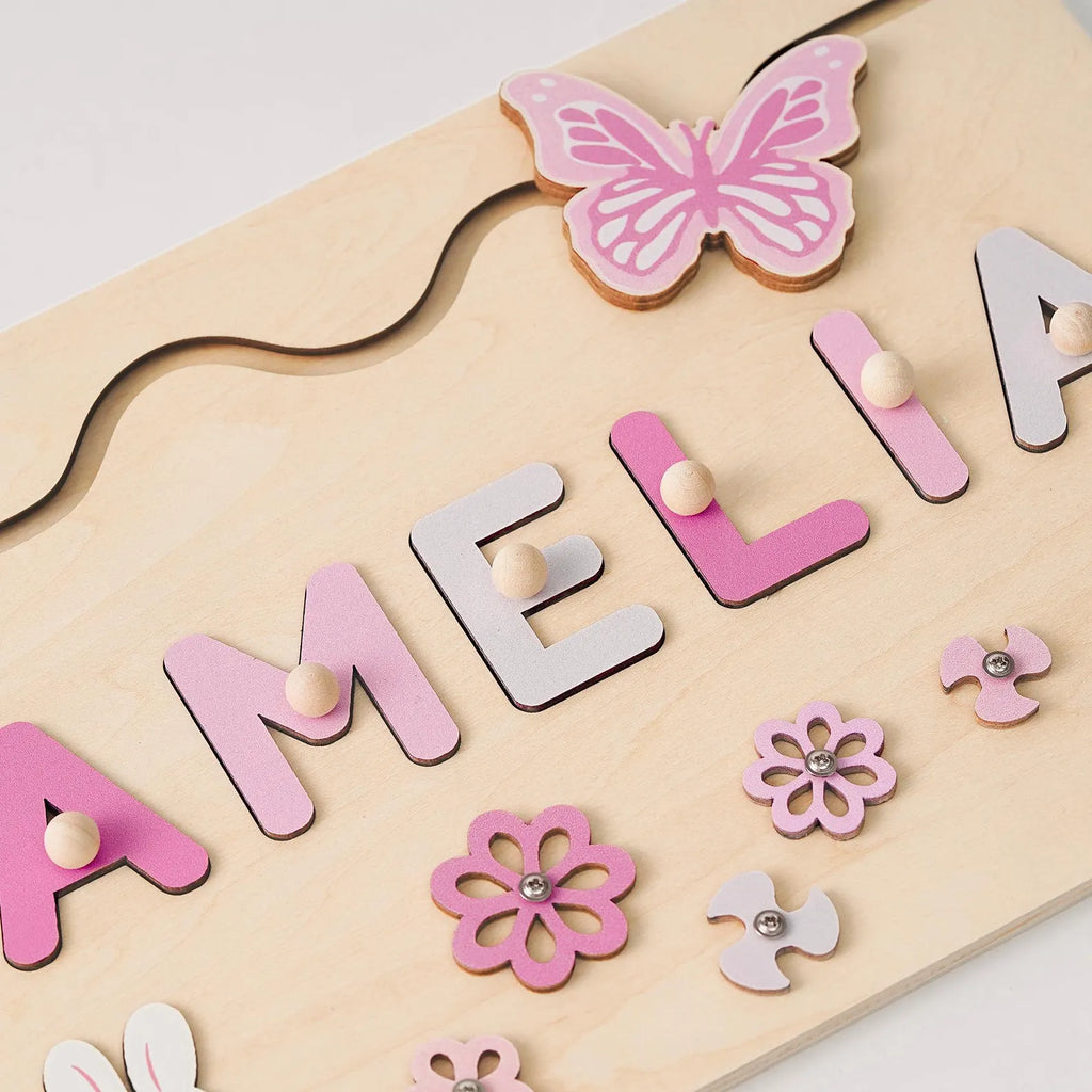 Custom Baby Girl Name Puzzle, Wooden Montessori Toys, Christmas Gifts for Toddlers, 1 year old gifts, Personalized 1st Girl birthday gifts. NPPETAL19