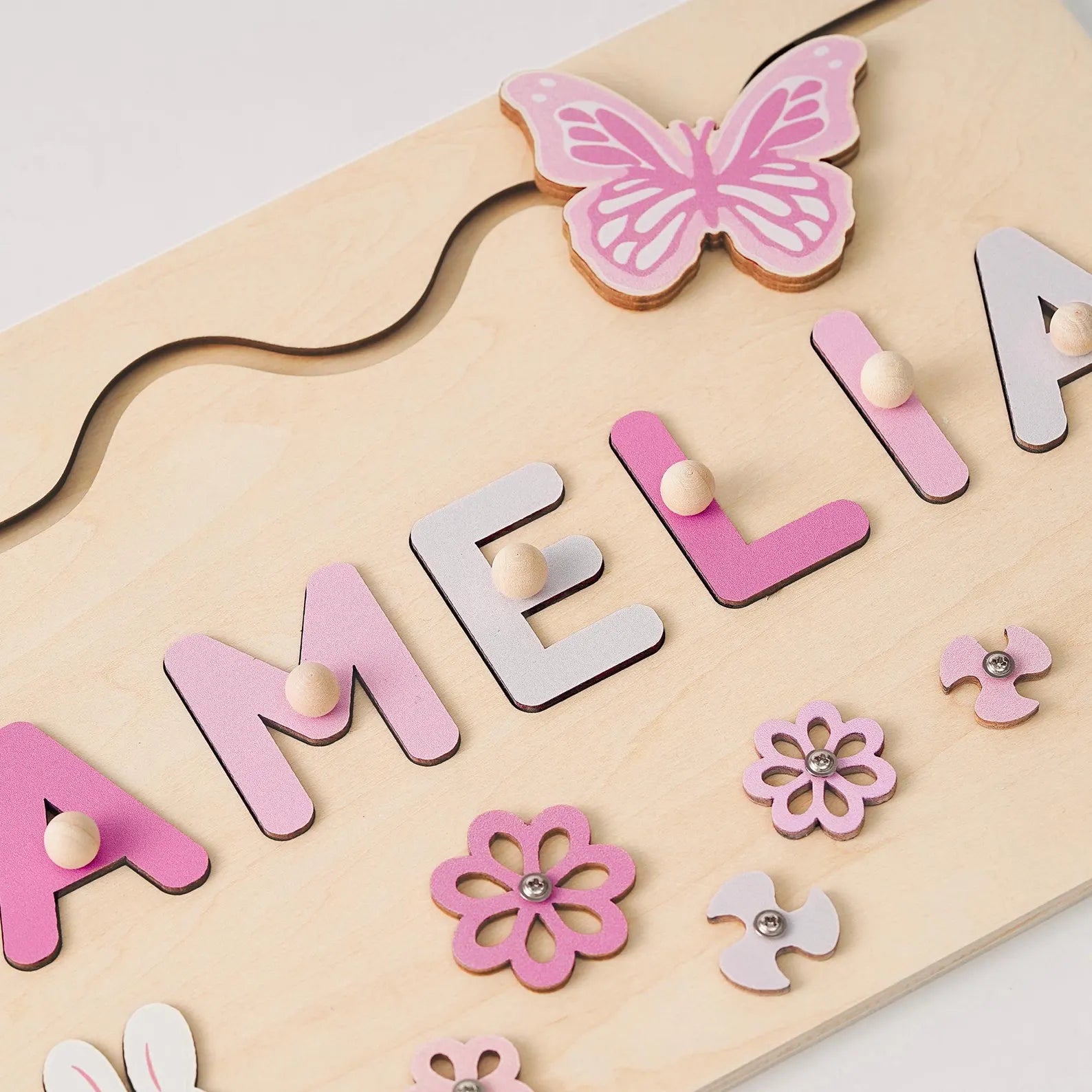 Custom Baby Girl Name Puzzle, Wooden Montessori Toys, Christmas Gifts for Toddlers, 1 year old gifts, Personalized 1st Girl birthday gifts. NPPETAL19