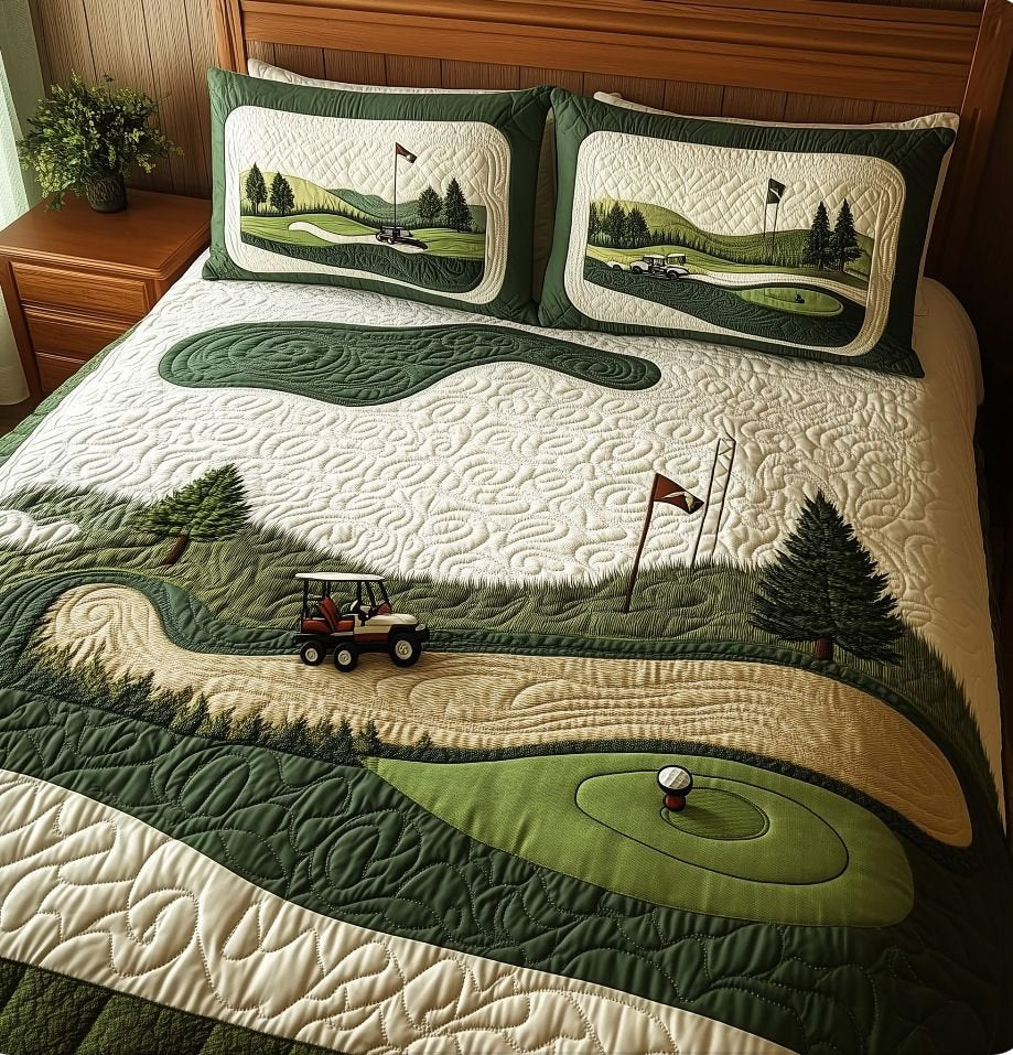 Golf Quilted Bedding Set, Golf Bedspread with Pillowcases, Festive Winter Bedroom Decor, Bedding Decor PTBED09