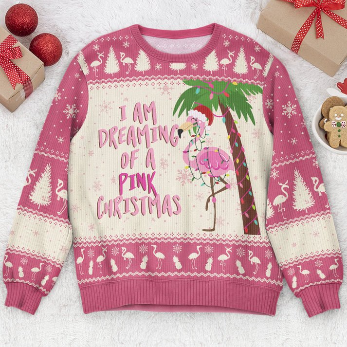 Personalized I Am Dreaming Of A Pink Christmas Flamingo Christmas Ugly Christmas Sweater, Custom Flamingo Shirt, Unisex Kid Adult Sweater, Christmas Party Shirt, Holiday Sweatshirts, Xmas Outfit, Christmas Gift UXMAS10