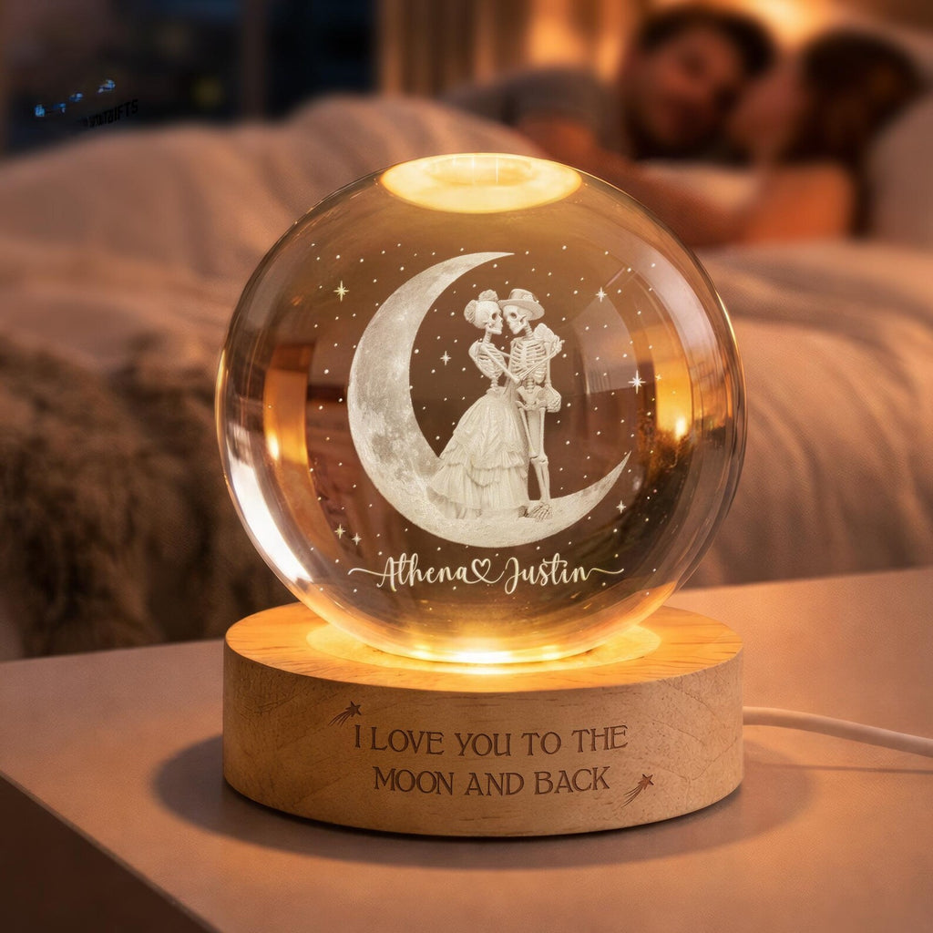 Custom Skeleton Couple Crystal Ball Night Light, Anniversary Gift, Engagement Gifts, Wedding Gift For Couples Gift, Wedding Anniversary Gift. LEDPETAL15