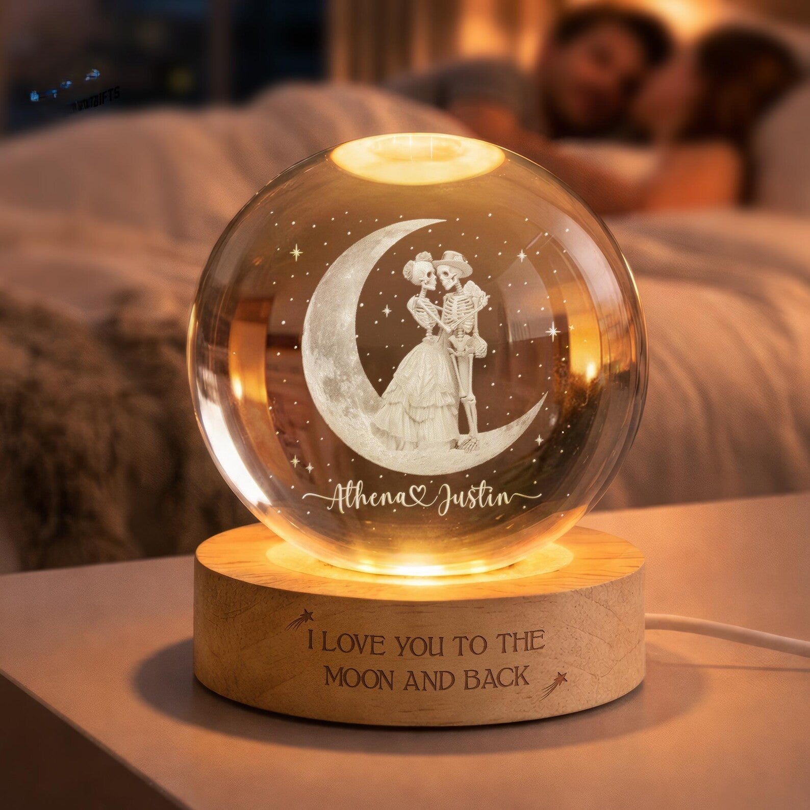 Custom Skeleton Couple Crystal Ball Night Light, Anniversary Gift, Engagement Gifts, Wedding Gift For Couples Gift, Wedding Anniversary Gift. LEDPETAL15