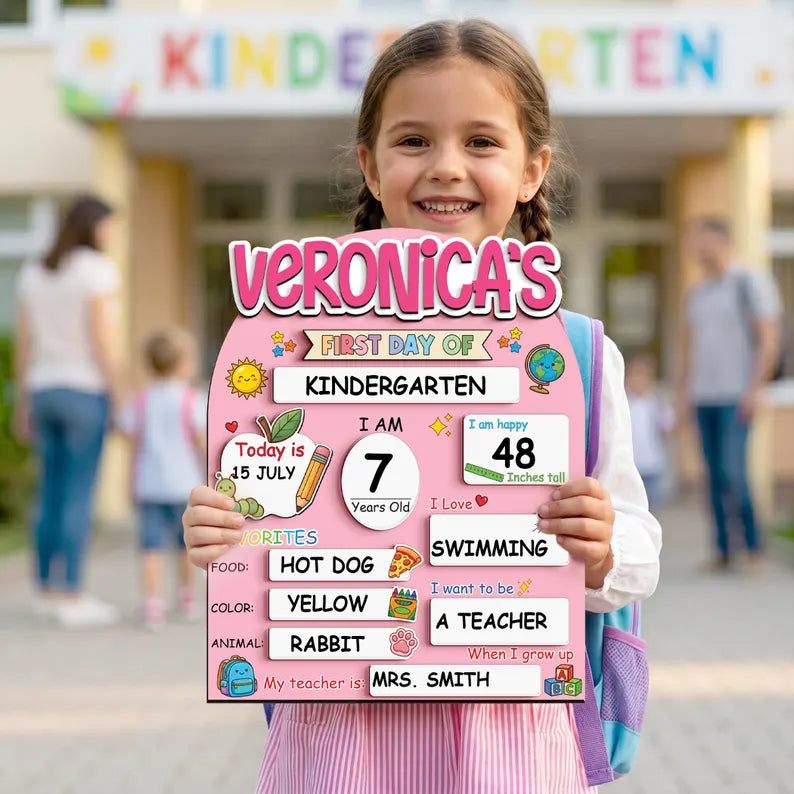Custom First Day of School Sign,Preschool Back to School Board Kid Gift,Kindergarten 1st Day of School Photo Prop,Last Day School Name Sign. SBPETAL09