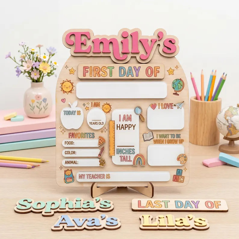 Custom First Day of School Sign, Back to School Board, Preschool Kindergarten 1st Day of School Sign, Last Day of School Keepsake. SBPETAL08