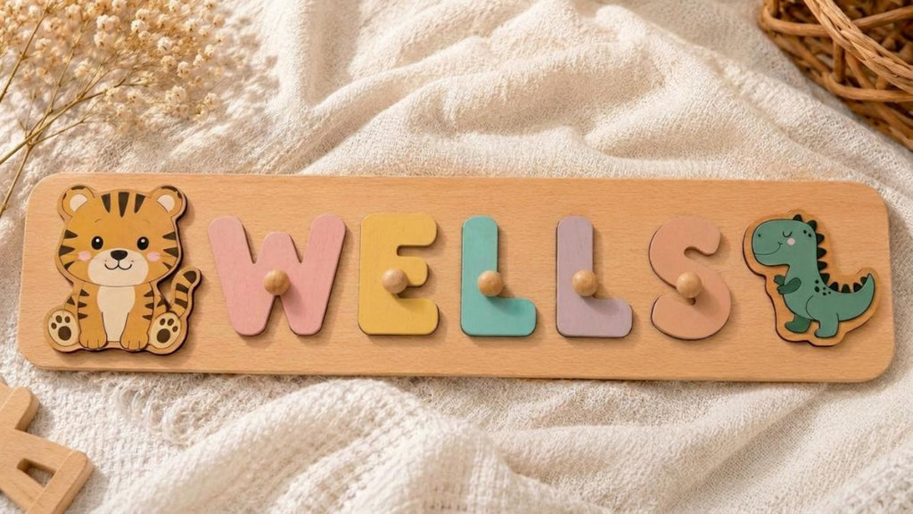 Personalized Wooden Name Puzzle, Custom Montessori Busy Board for Toddlers, Baby Name Puzzle Gift, First Birthday Gift, Baby Boy Girl Toy. NPPETAL5