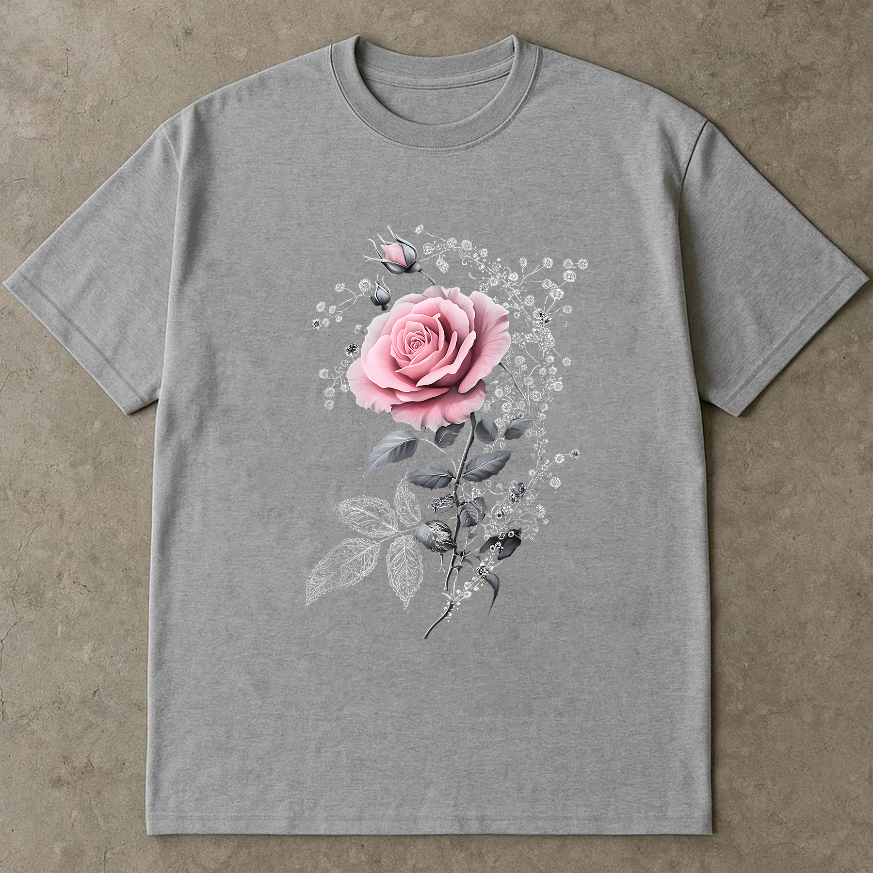 Pink Rose Shirt, Romantic Floral Tee, Rose Aesthetic T-Shirt, Elegant Flower Shirt, Gothic Cottagecore Top, Gift for Women